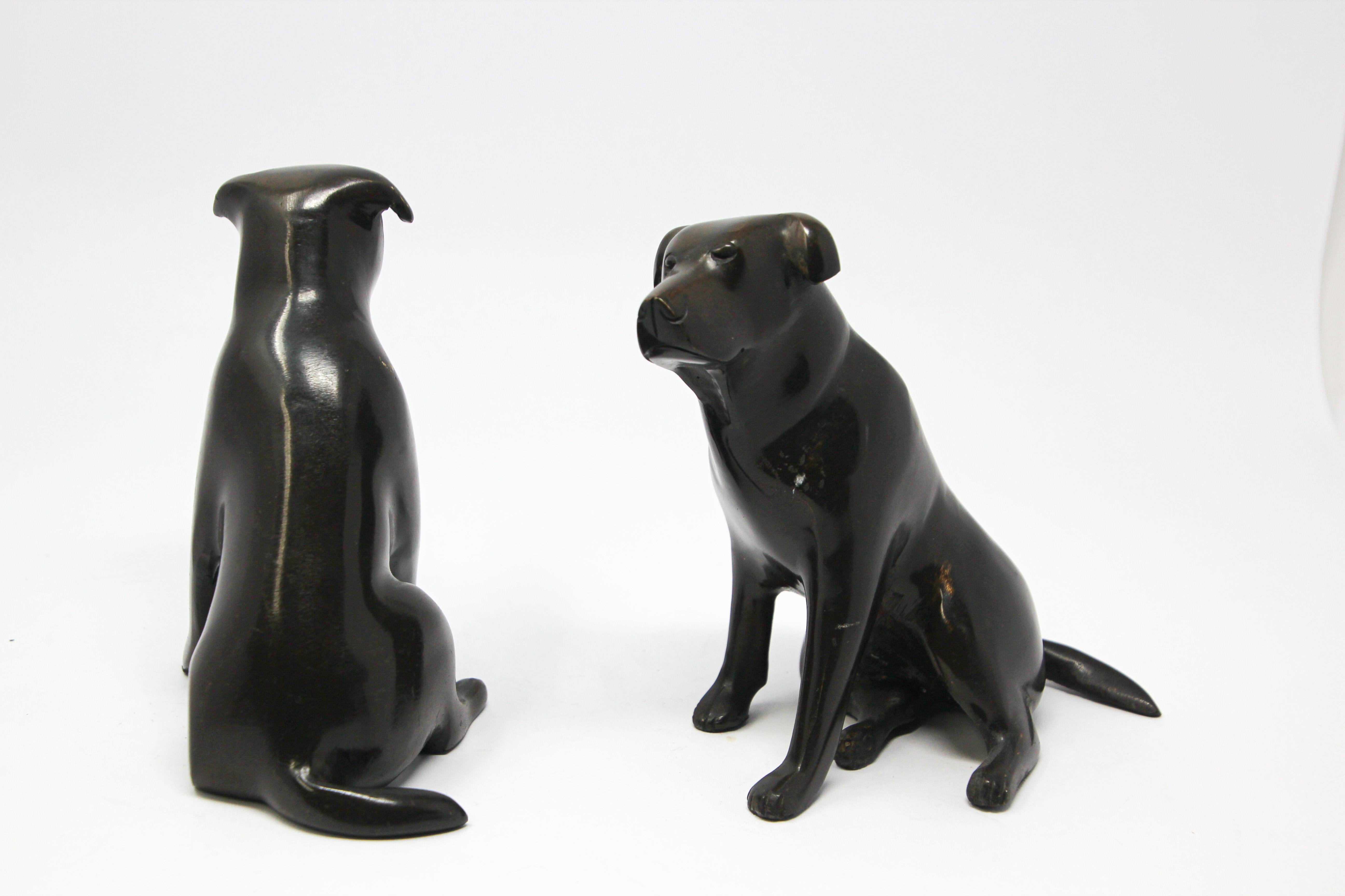 Late 20th Century Set of Cast Metal Sculpture of Labrador Dogs Bookends