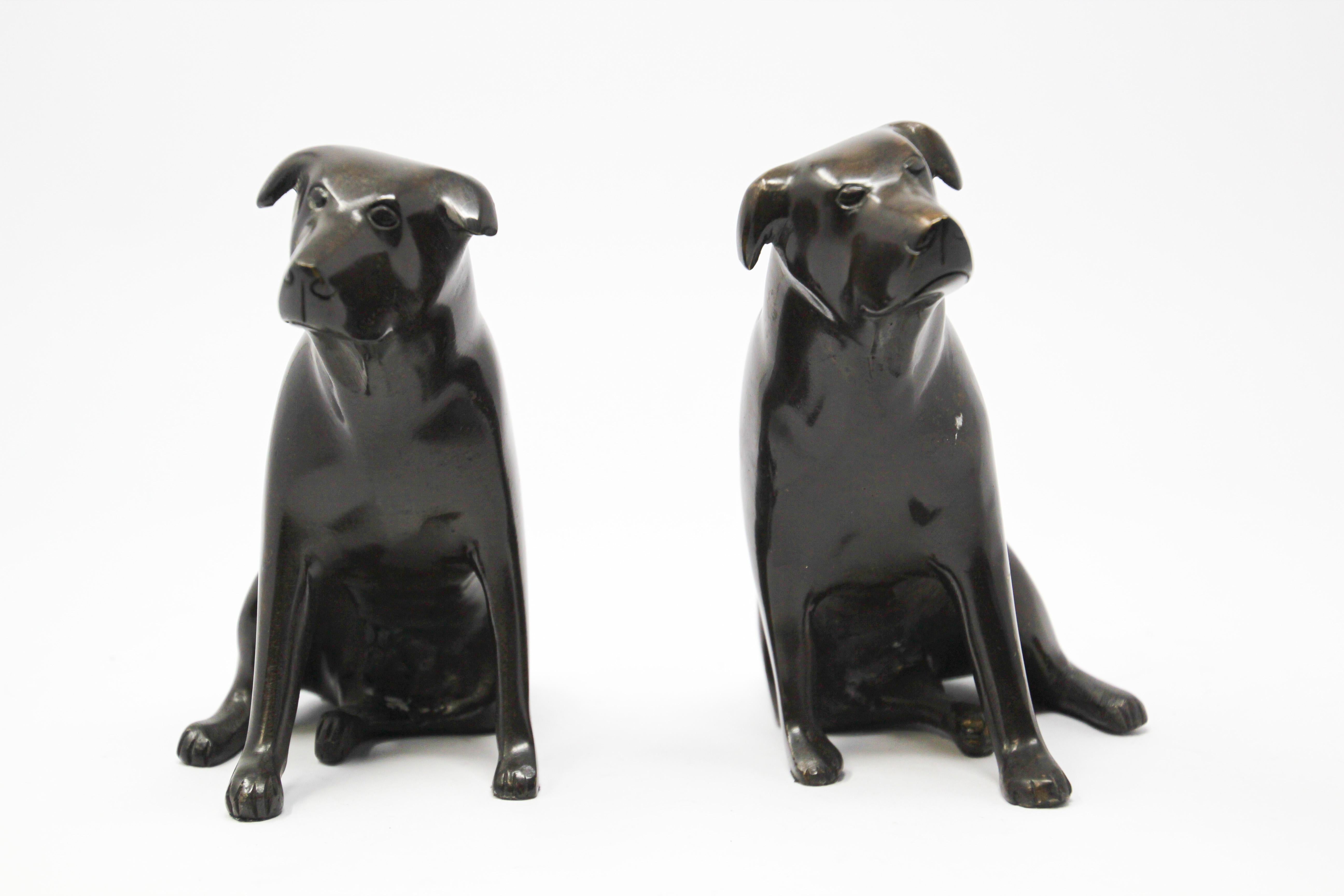 Set of Cast Metal Sculpture of Labrador Dogs Bookends 3