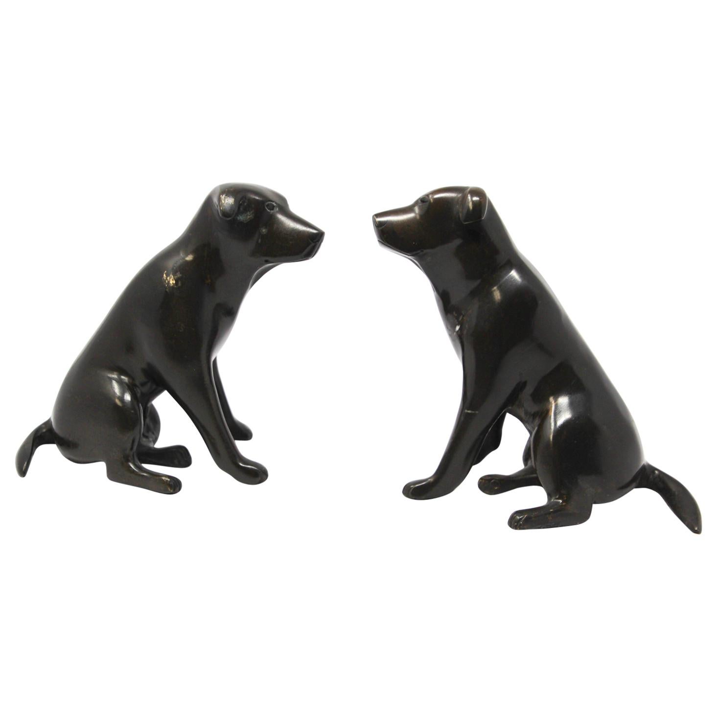Set of Cast Metal Sculpture of Labrador Dogs Bookends