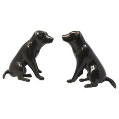 Vintage Set of Cast Metal Sculpture of Labrador Dogs Bookends