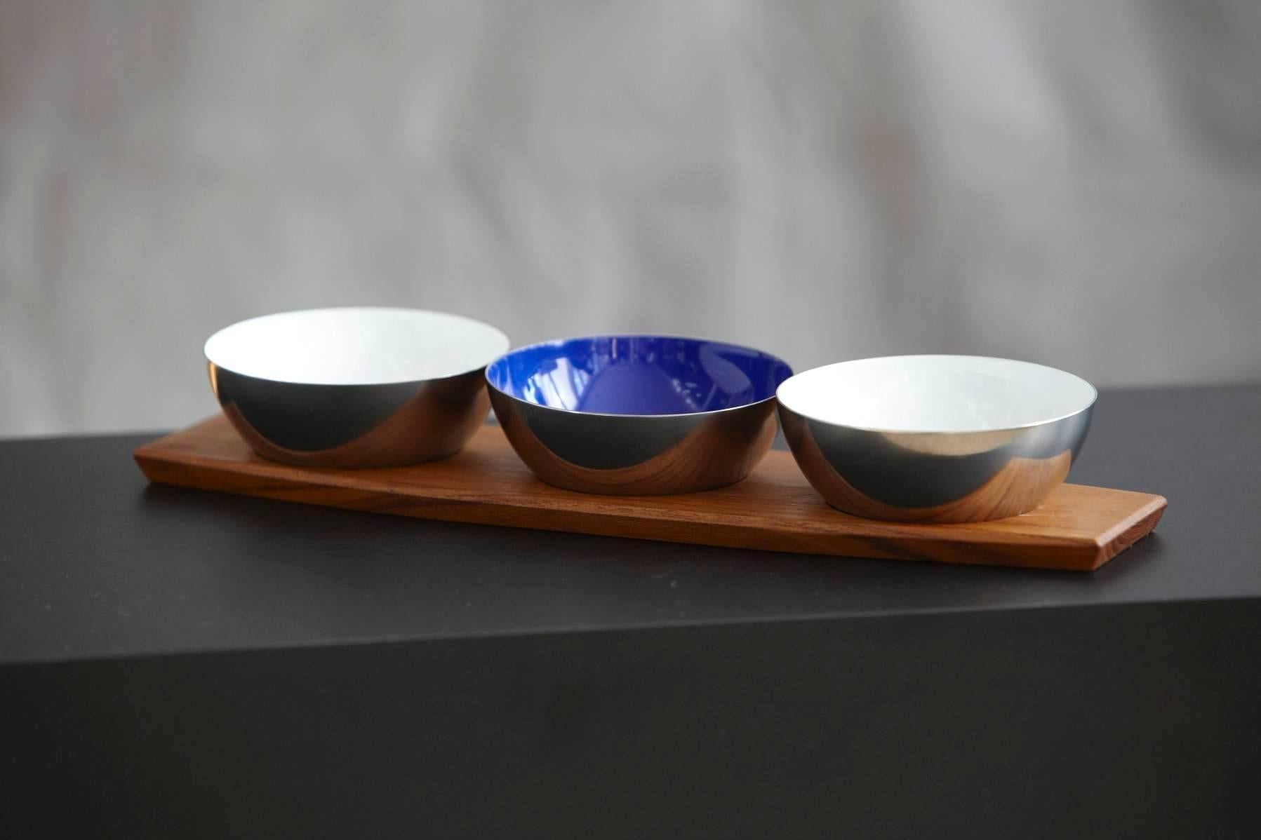Set of Cathrineholm Silver Buffed Stainless and Porcelain Enamel Bowls In Excellent Condition In Aramits, Nouvelle-Aquitaine