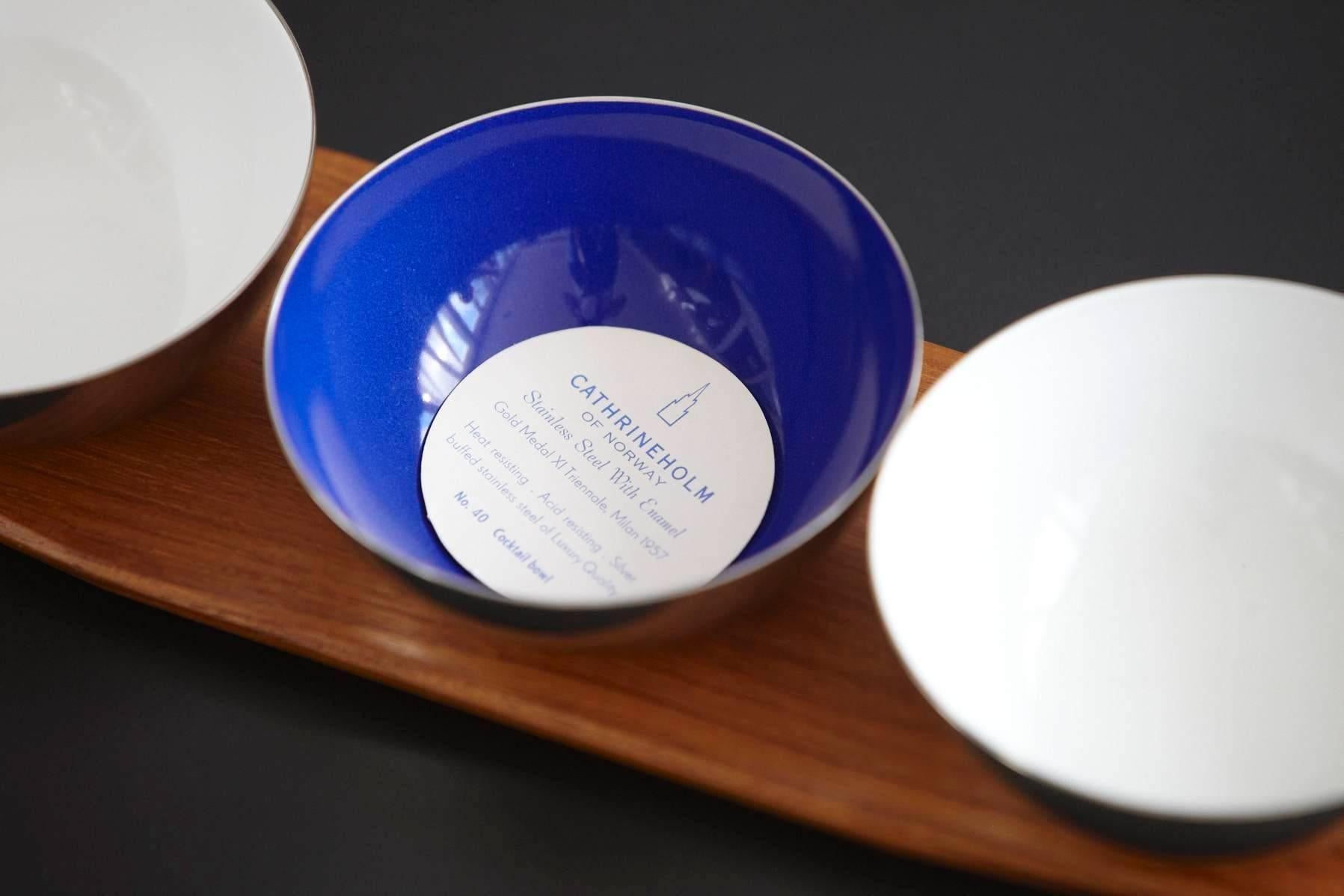 Set of Cathrineholm Silver Buffed Stainless and Porcelain Enamel Bowls 1