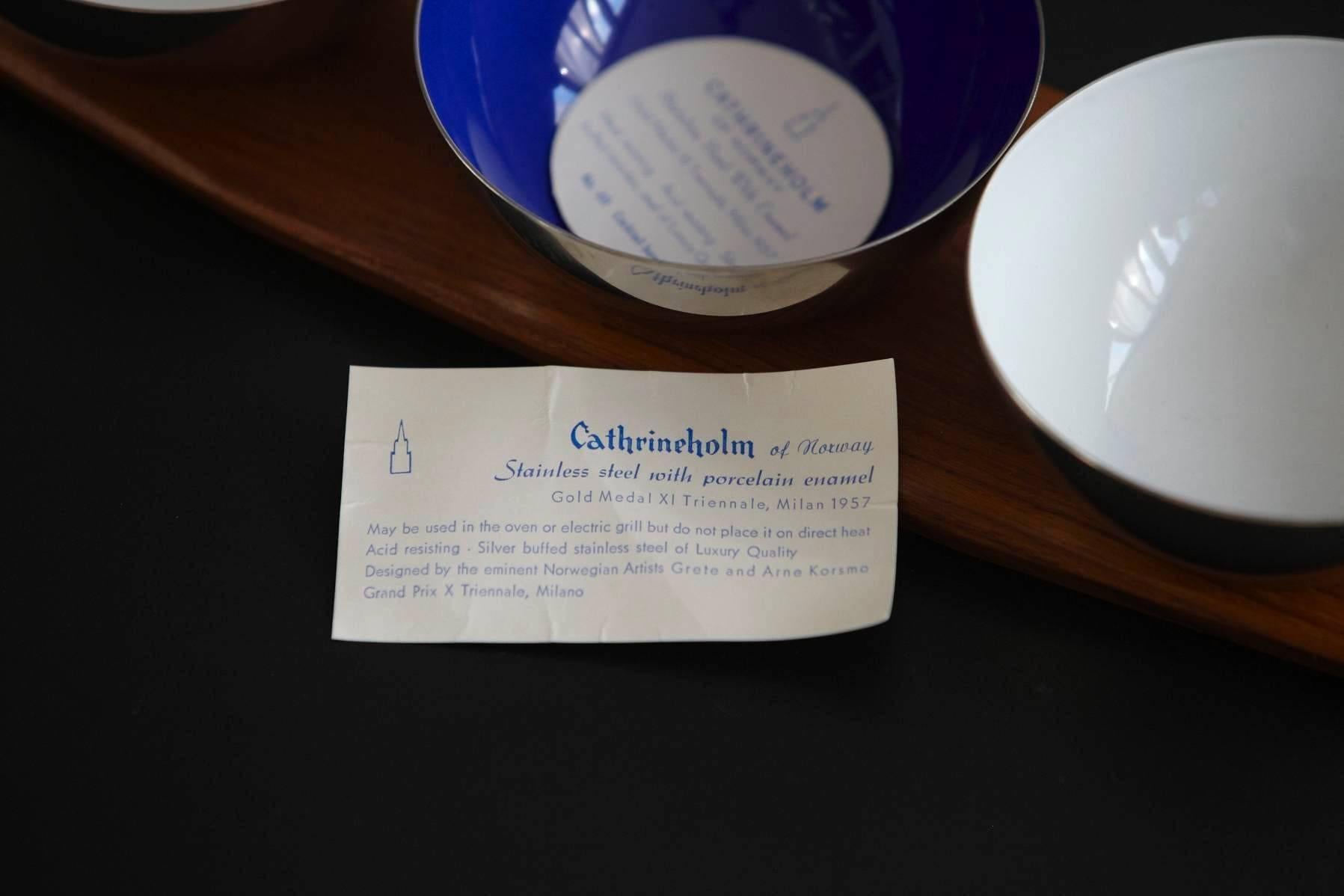 Set von Cathrineholm-Schalen aus Silber, gebürstetem Edelstahl und Porzellan-Emaille im Angebot 3