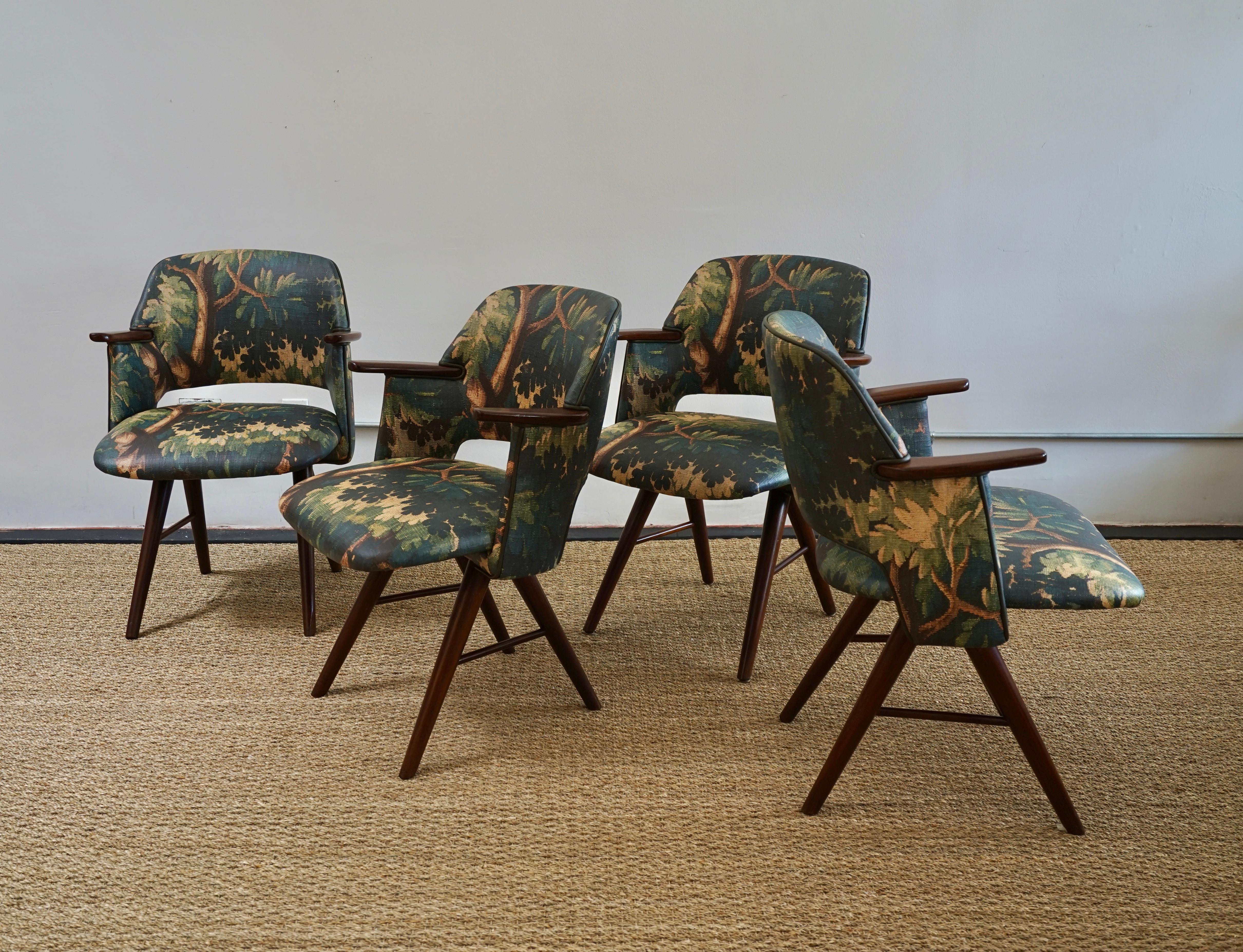 Set of four Cees Braakman Pastoe dining chairs in Dedar limited edition reworked by Martin & Brockett.