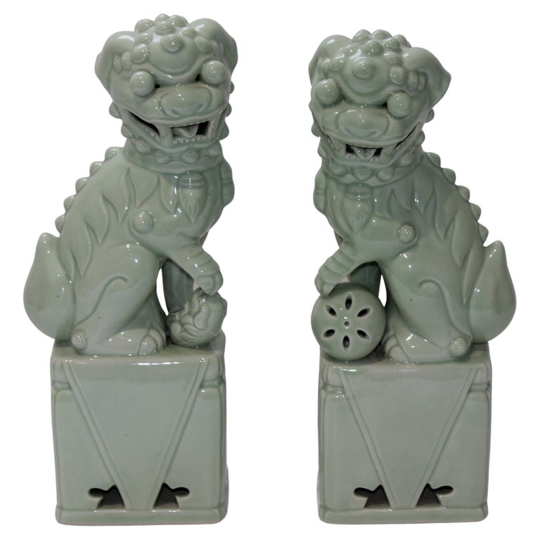 Set of Celedon Green Foo Dogs For Sale at 1stDibs