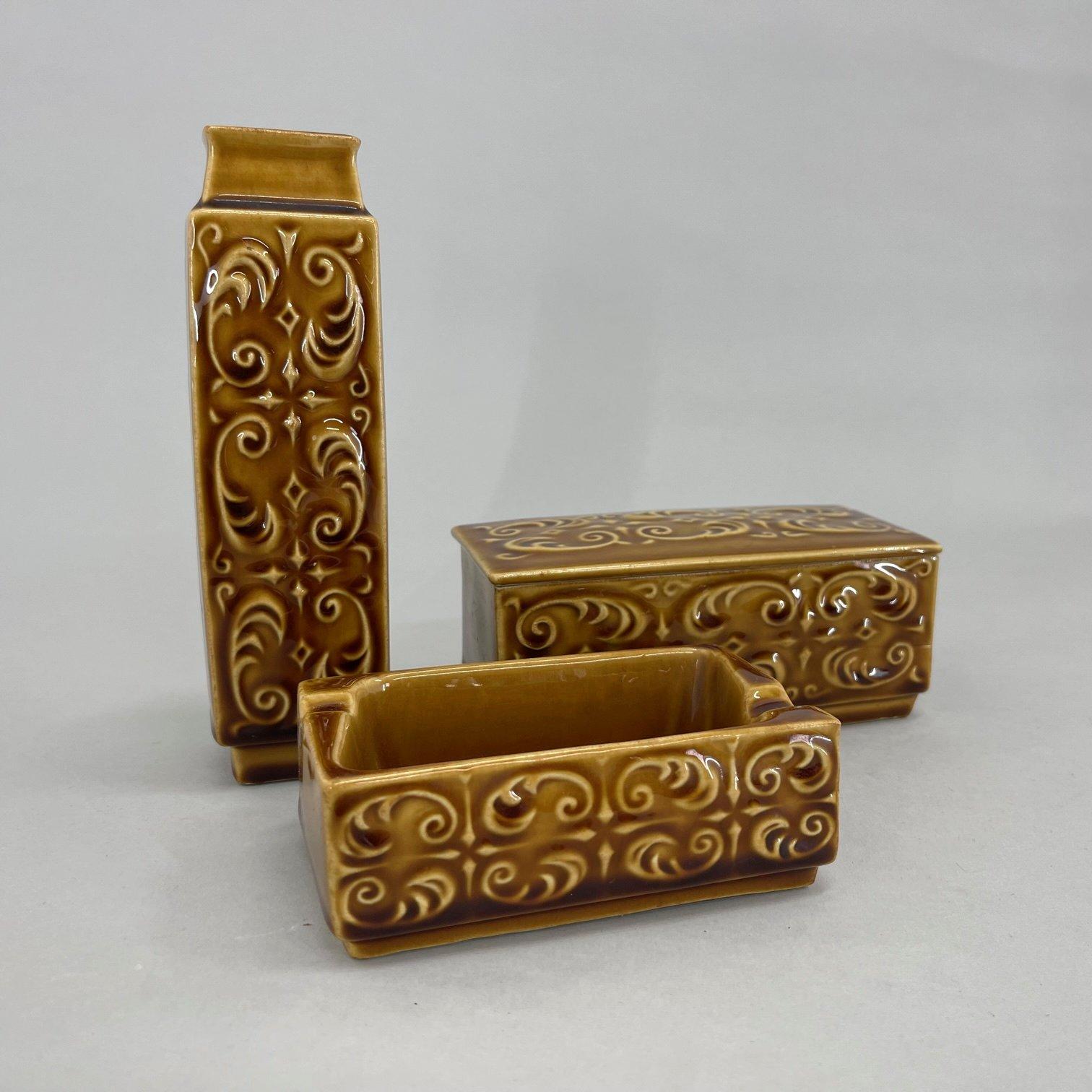 Glazed Set of Ceramic Vase, Ashtray and Box by Ditmar Urbach, 1960's For Sale
