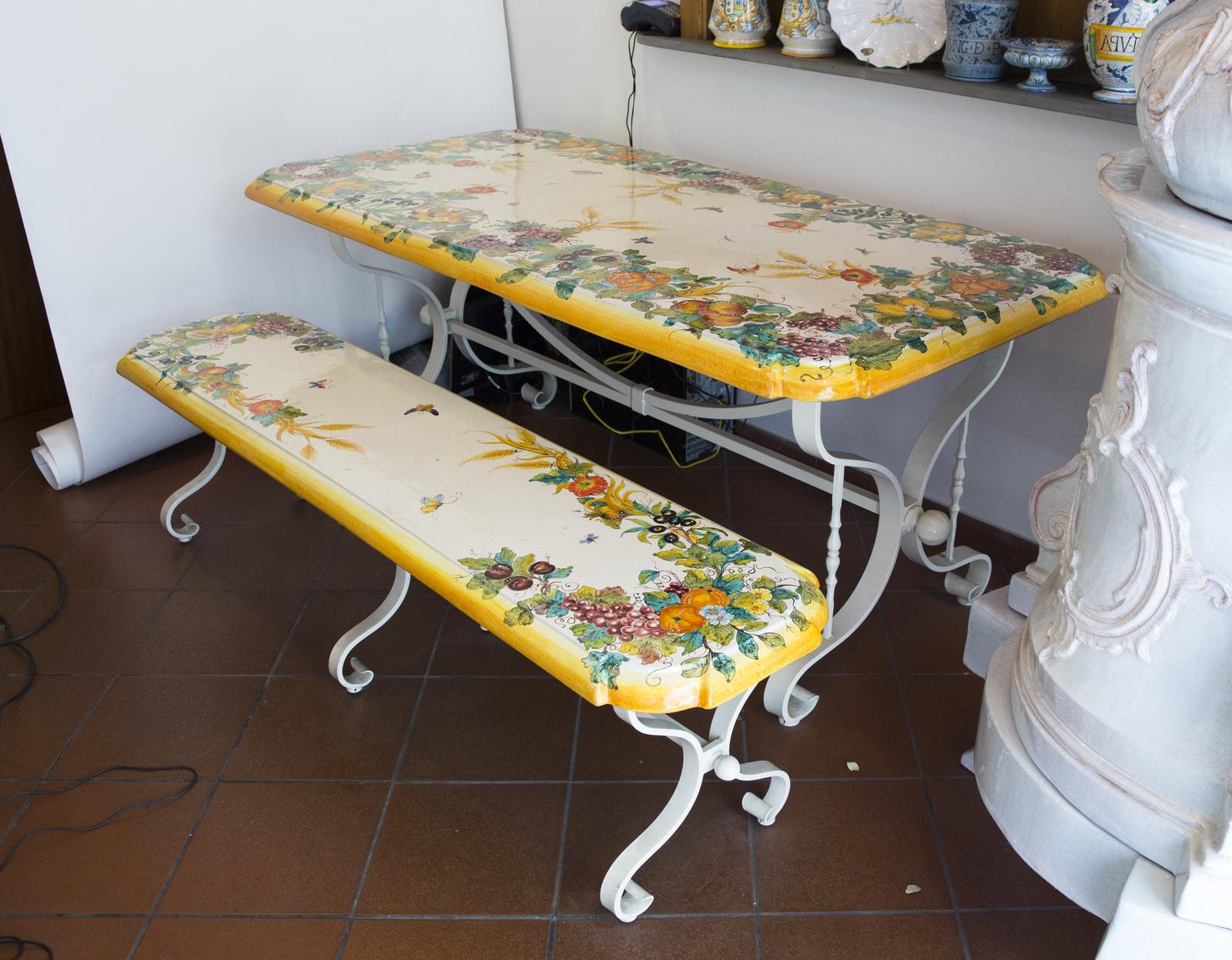 Set of Ceramic Table and Bench by Manetti E Masini In New Condition In Milan, IT