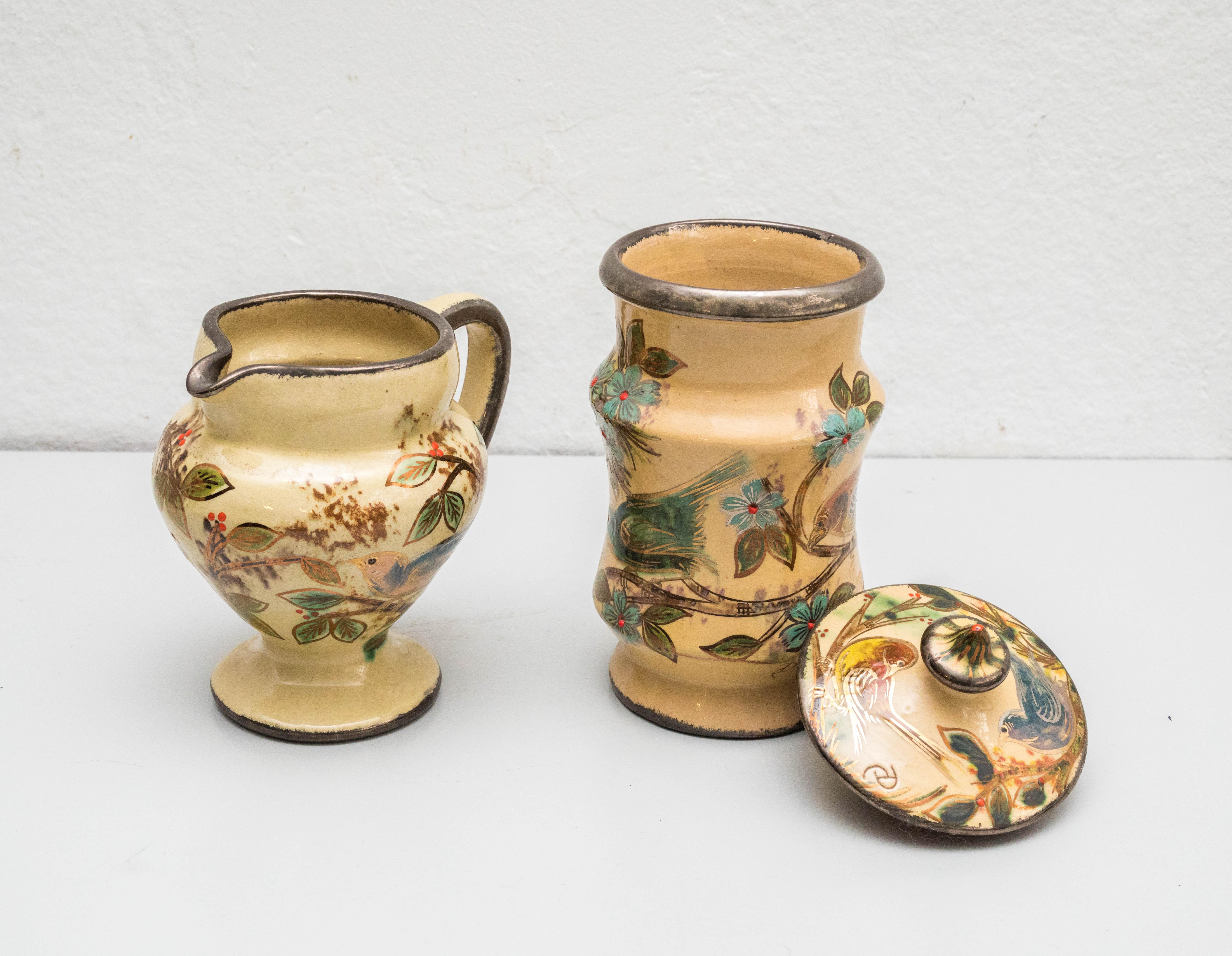 Mid-Century Modern Set of Ceramic Hand Painted Vases by Catalan Artist Diaz Costa, circa 1960 For Sale