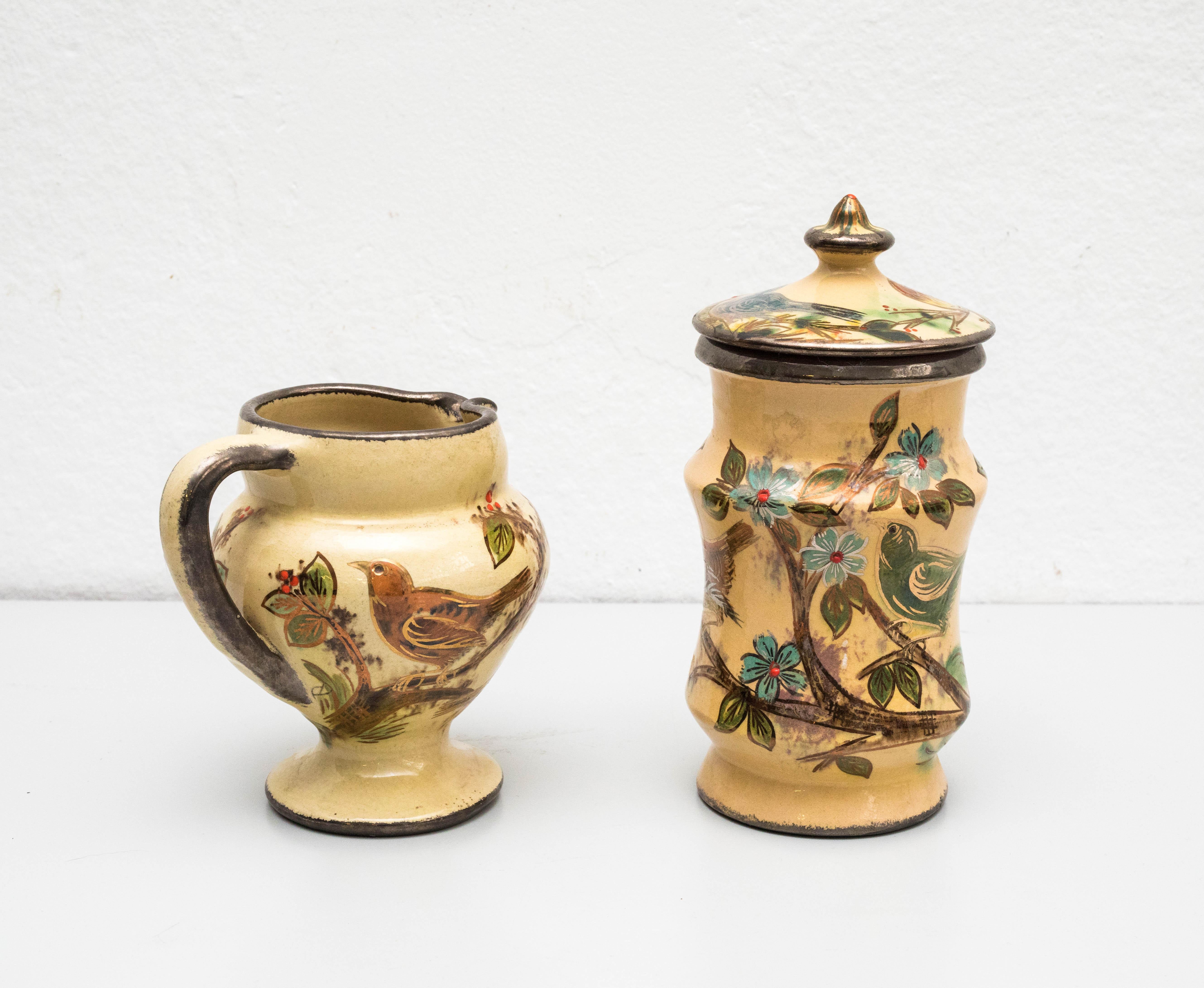 Set of Ceramic Hand Painted Vases by Catalan Artist Diaz Costa, circa 1960 In Good Condition For Sale In Barcelona, Barcelona