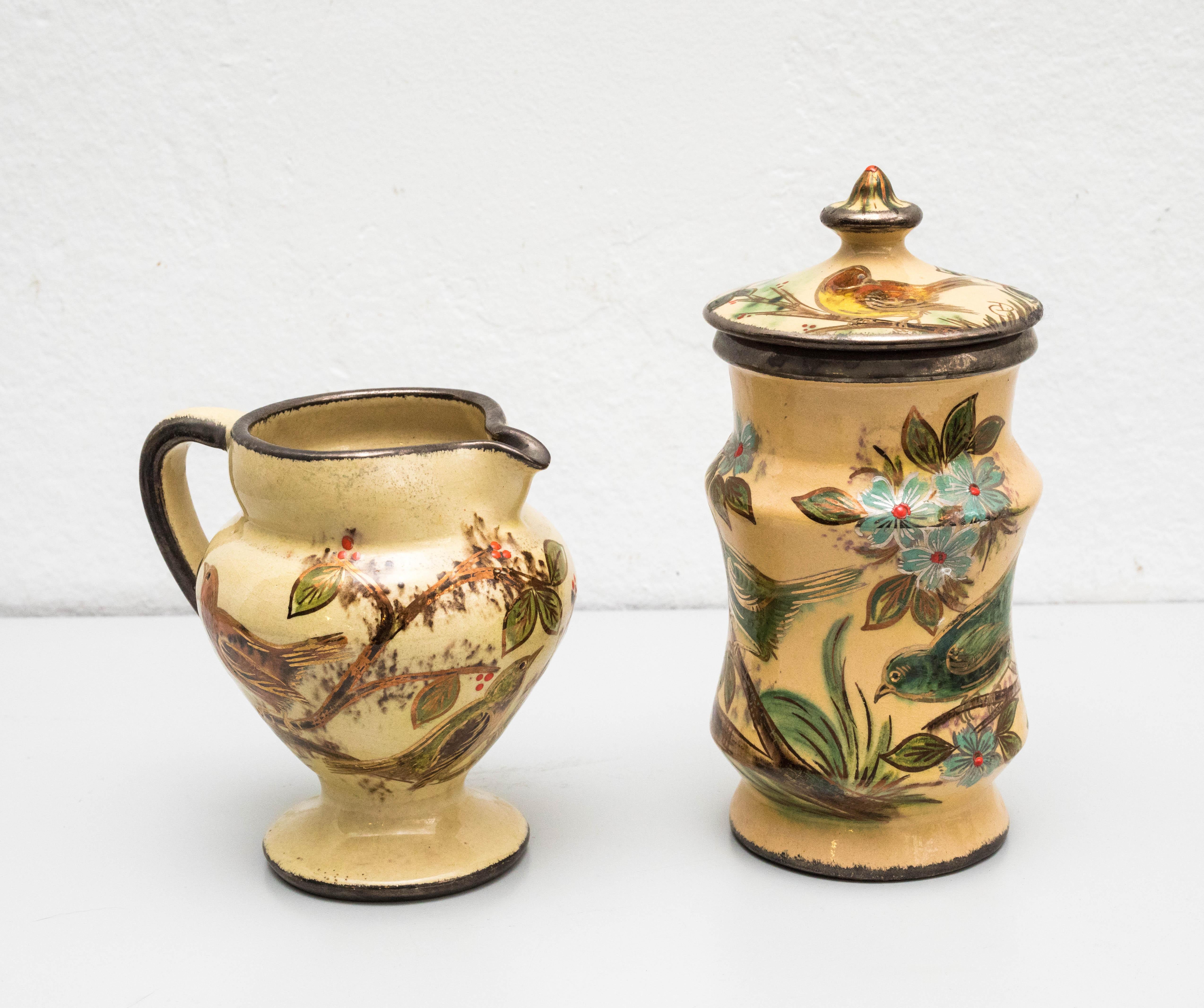 Mid-20th Century Set of Ceramic Hand Painted Vases by Catalan Artist Diaz Costa, circa 1960 For Sale