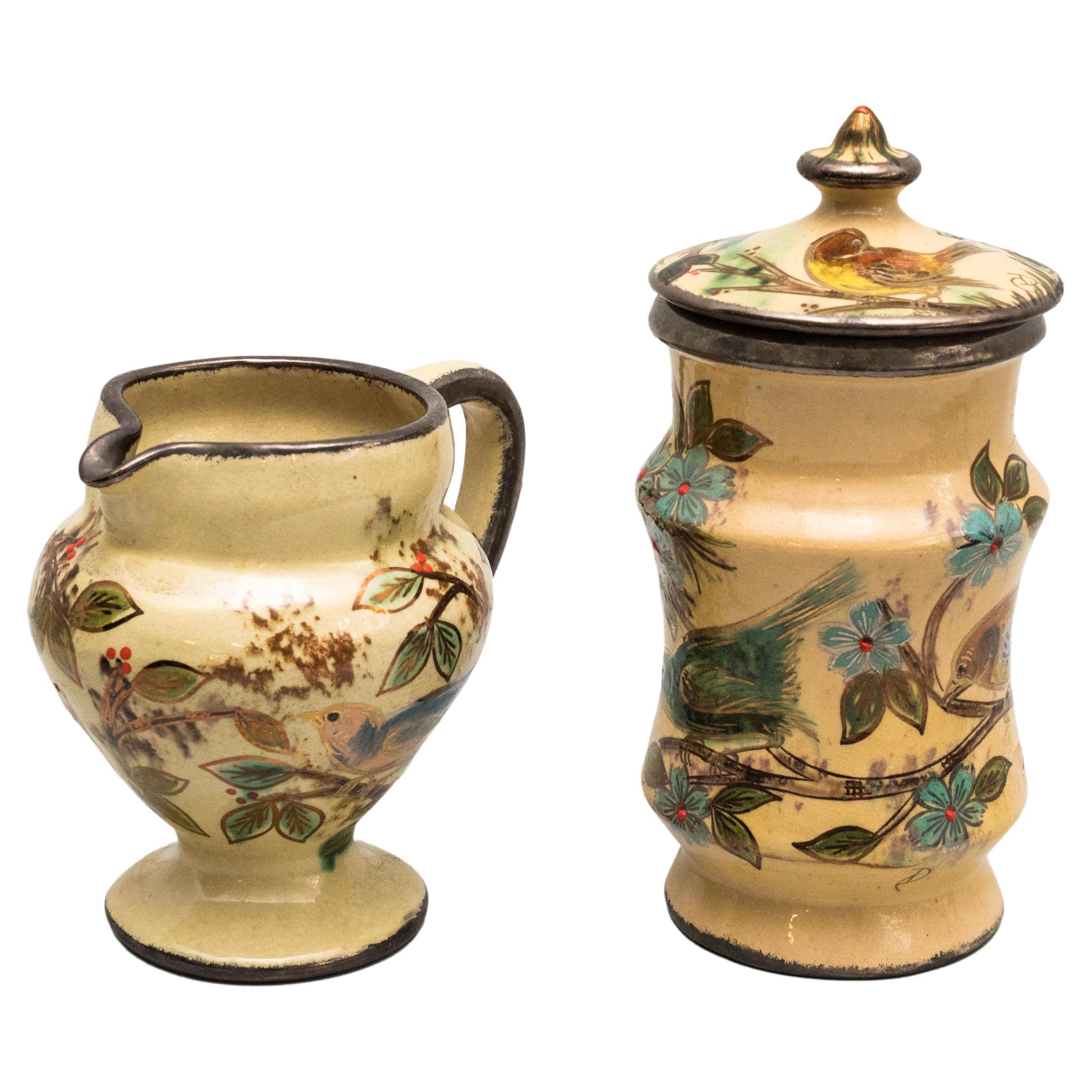 Set of Ceramic Hand Painted Vases by Catalan Artist Diaz Costa, circa 1960 For Sale