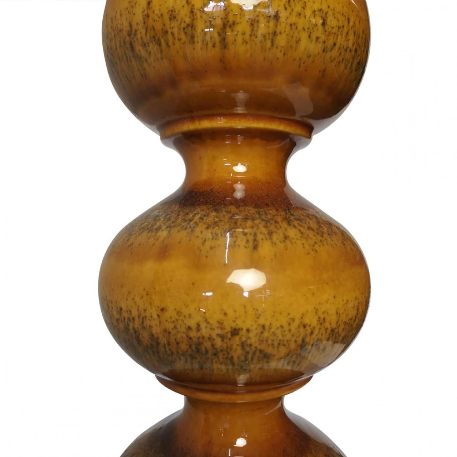 Glazed Set of Ceramic Lamps with New Silk Custom Made Lampshades René Houben For Sale