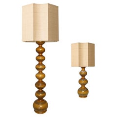 Set of Ceramic Lamps with New Silk Custom Made Lampshades René Houben