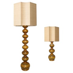 Set of Ceramic Lamps with New Silk Custom Made Lampshades René Houben