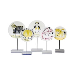 Set of Ceramic Plates on Stands by Roger Capron Set of Ceramic Plates on Stands by Roger Capron