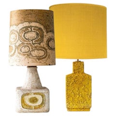Set of Ceramic Table Floor Lamps, Custom Lampshades by R. Houben