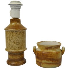Vintage Set of Ceramic Table Lamp and Pot Designed by Bruno Karlsson for Ego Stengods