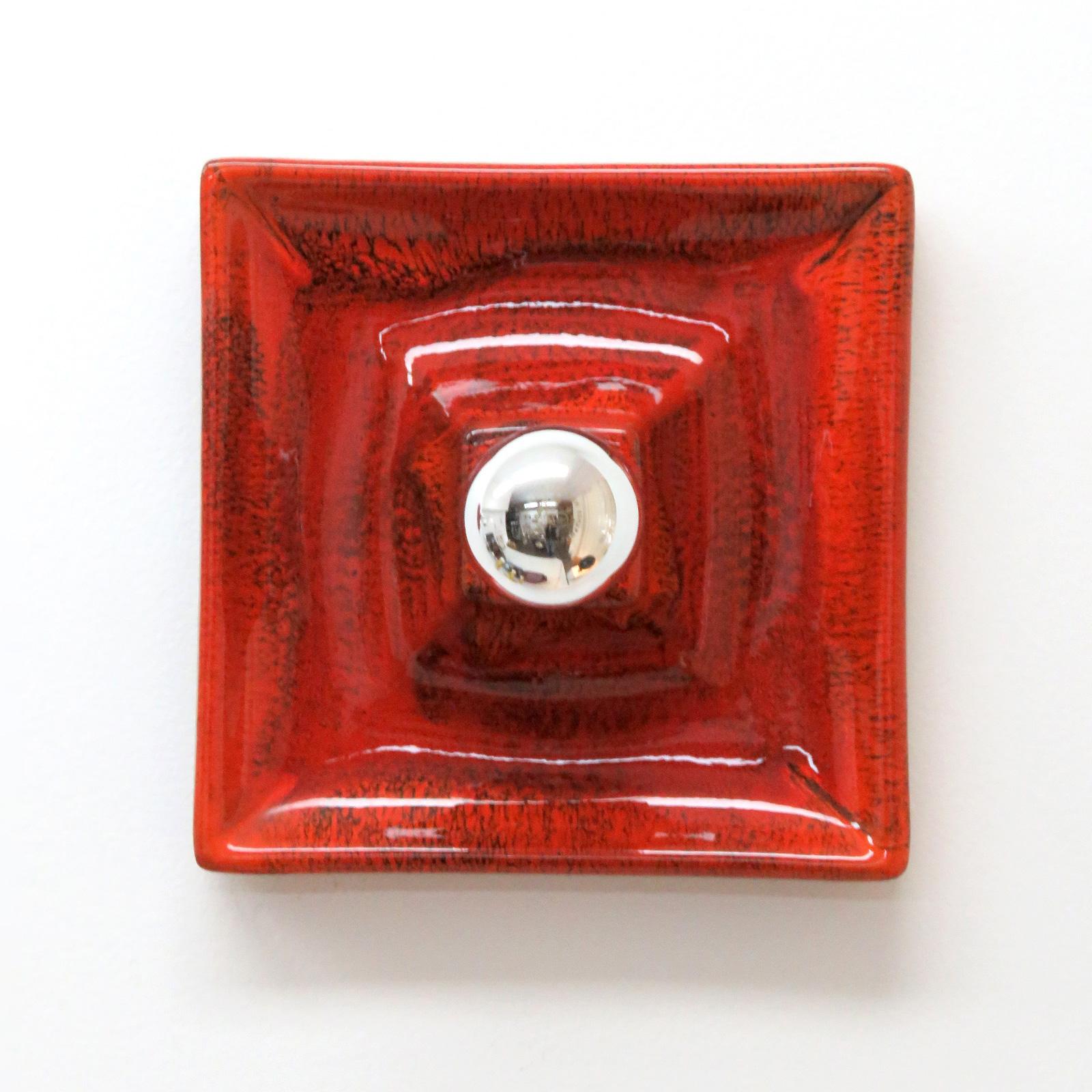 Wonderful red ceramics wall lights by Kaiser Leuchten, Germany, one E26 socket per fixture, max. wattage 75w each or LED equivalent, wired for US standards or European standards (110v/220v), UL listing available upon request for an additional