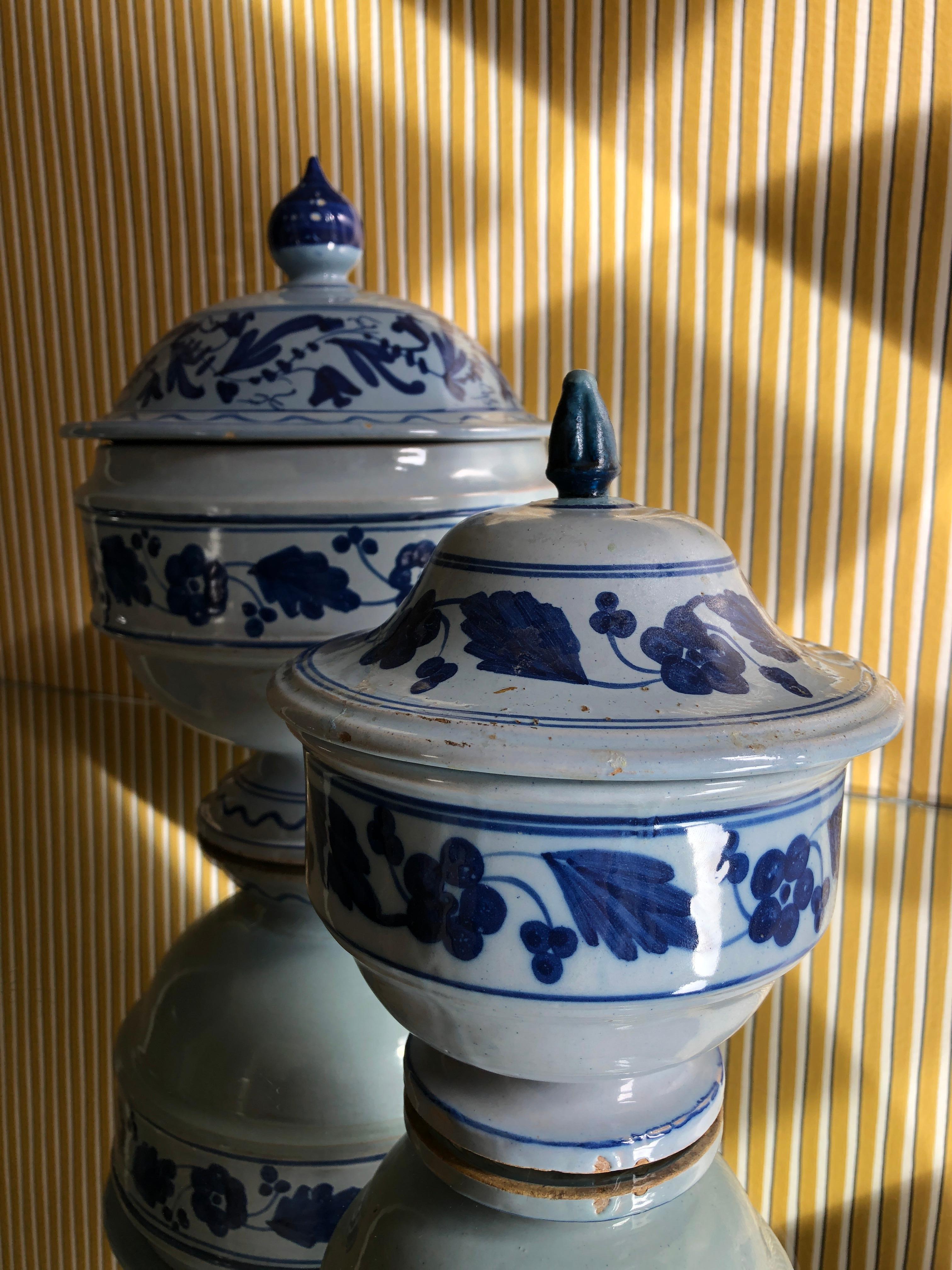 Ceramic Set of Ceramique Tureens with Blue Flower Decorations, Italy, Late 19th Century