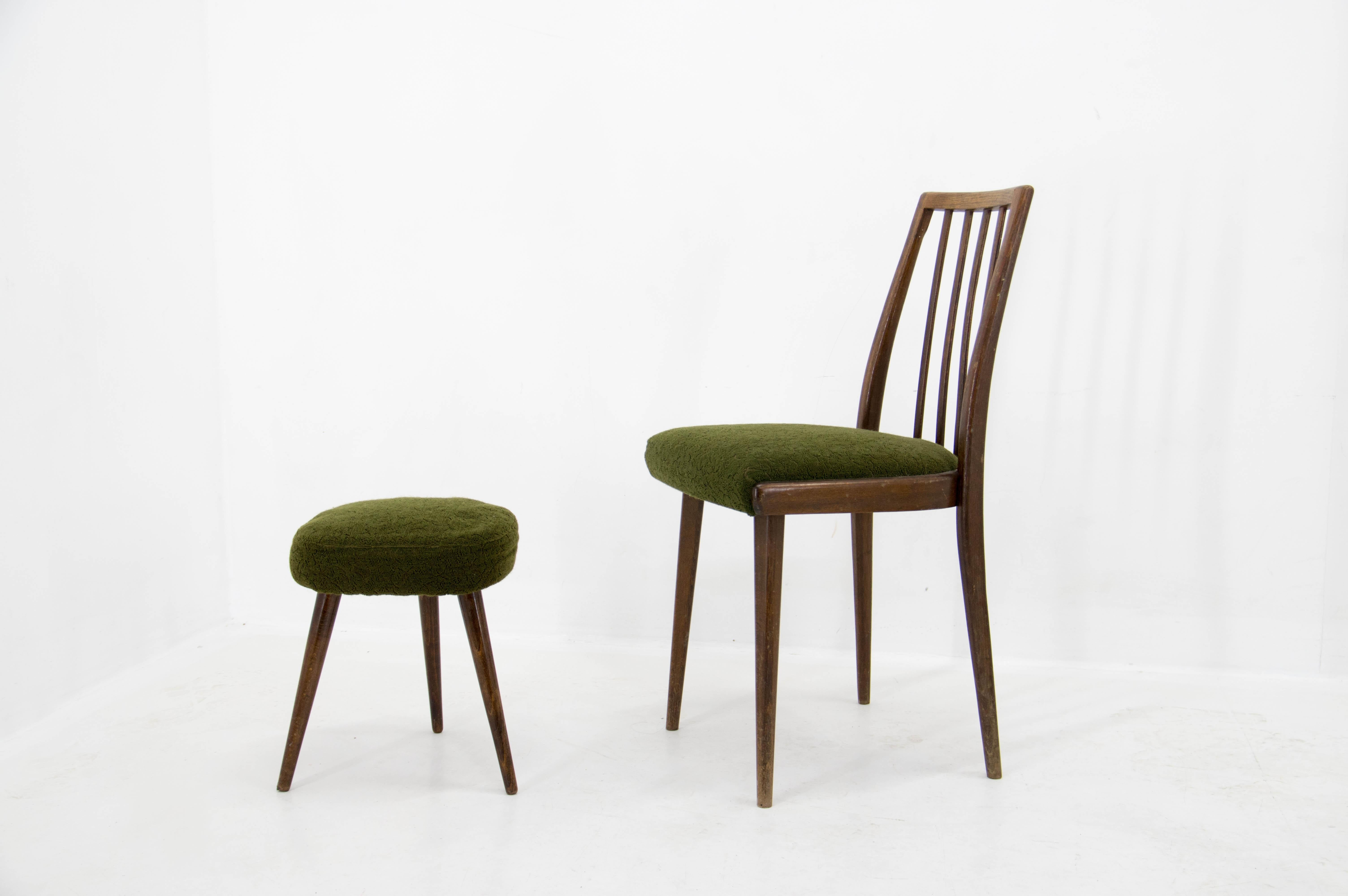 Mid-Century Modern Set of Chair and Stool, Czechoslovakia, 1960s For Sale