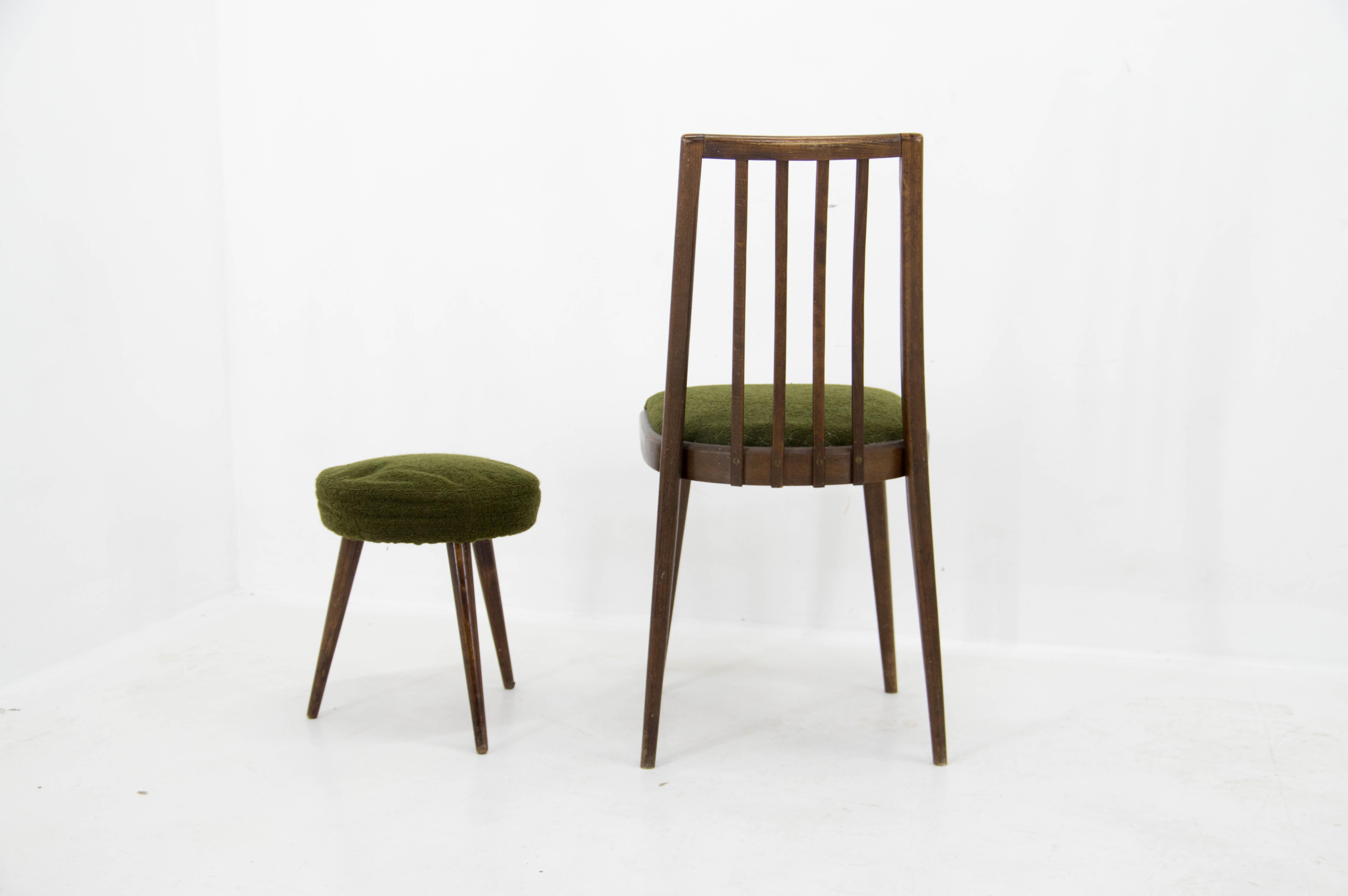 Mid-20th Century Set of Chair and Stool, Czechoslovakia, 1960s For Sale
