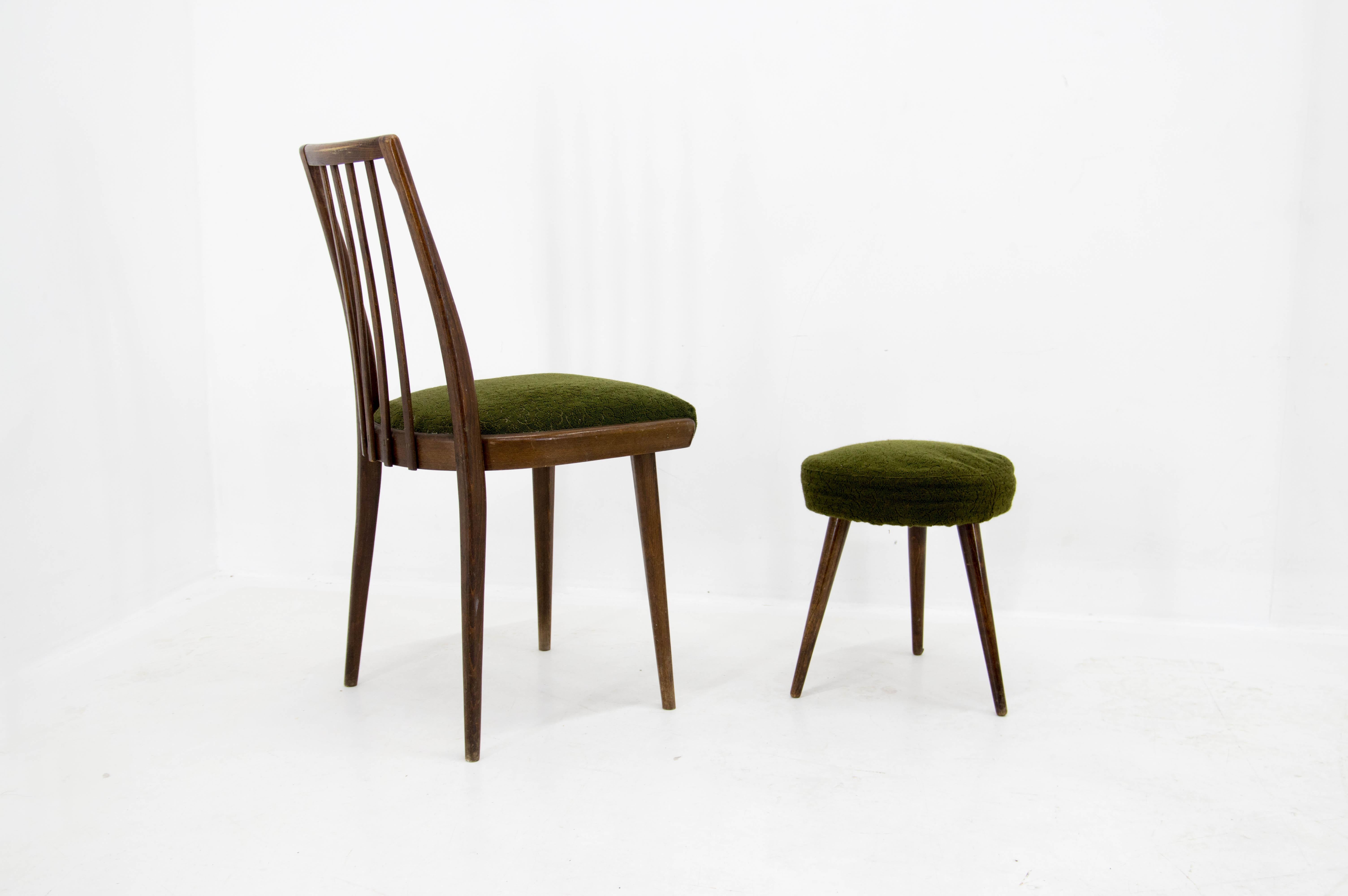 Upholstery Set of Chair and Stool, Czechoslovakia, 1960s For Sale