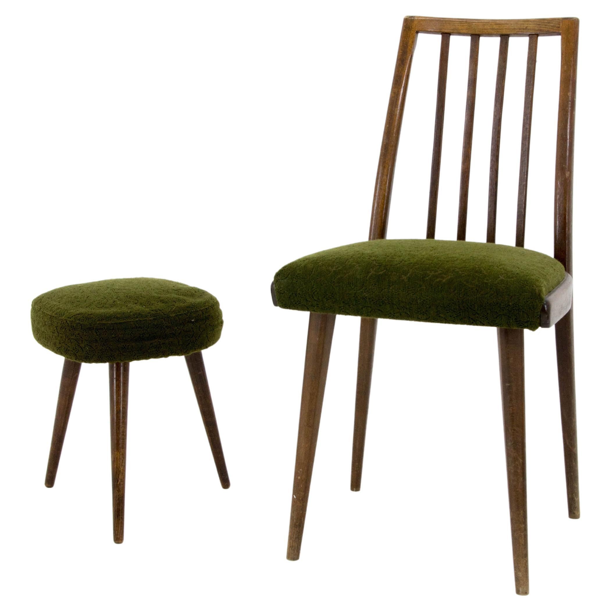 Set of Chair and Stool, Czechoslovakia, 1960s For Sale