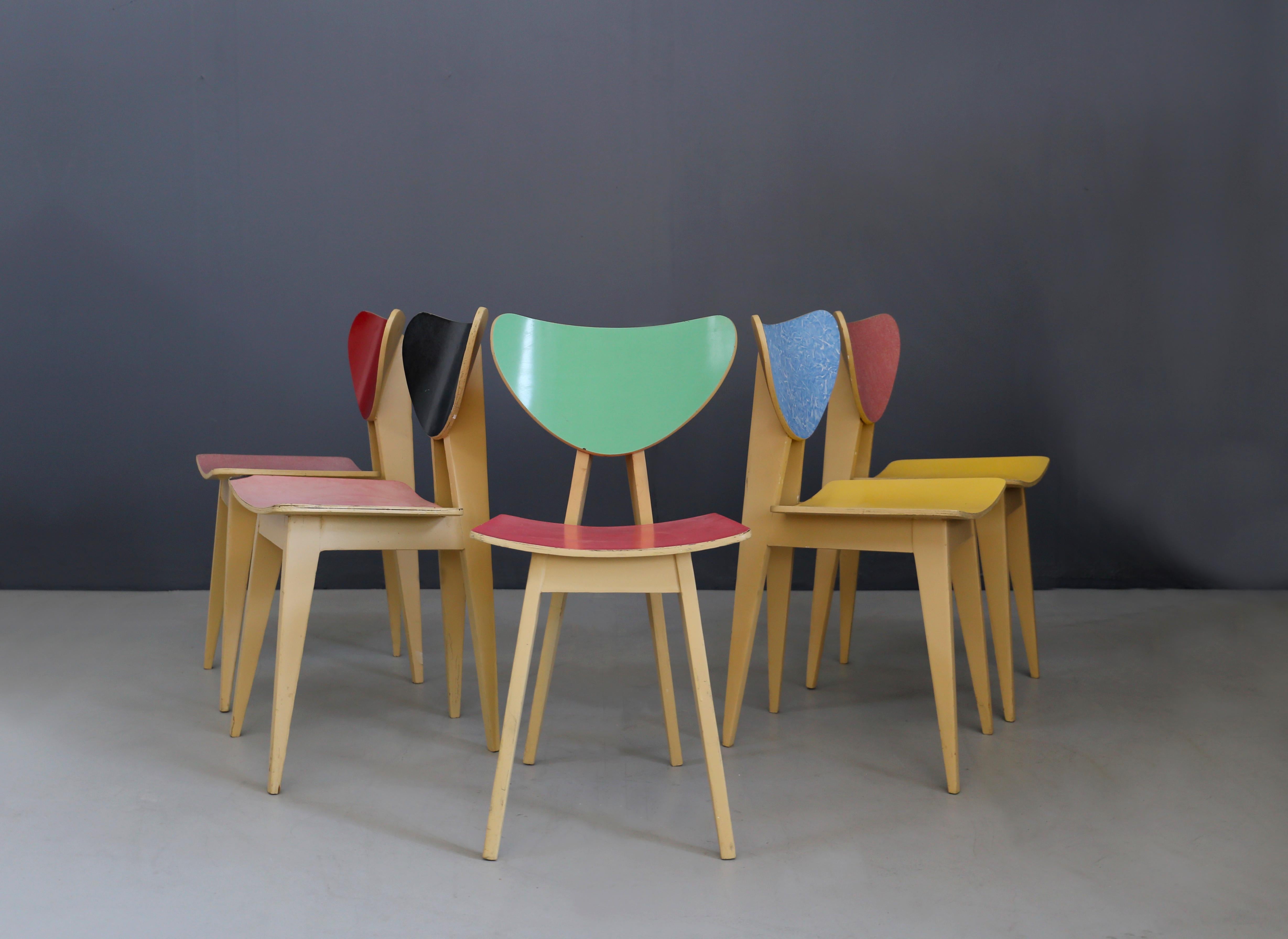 Mid-Century Modern Set of Chair Midcentury Attributed to Gianni Vigorelli in Wood and Formica, 1950