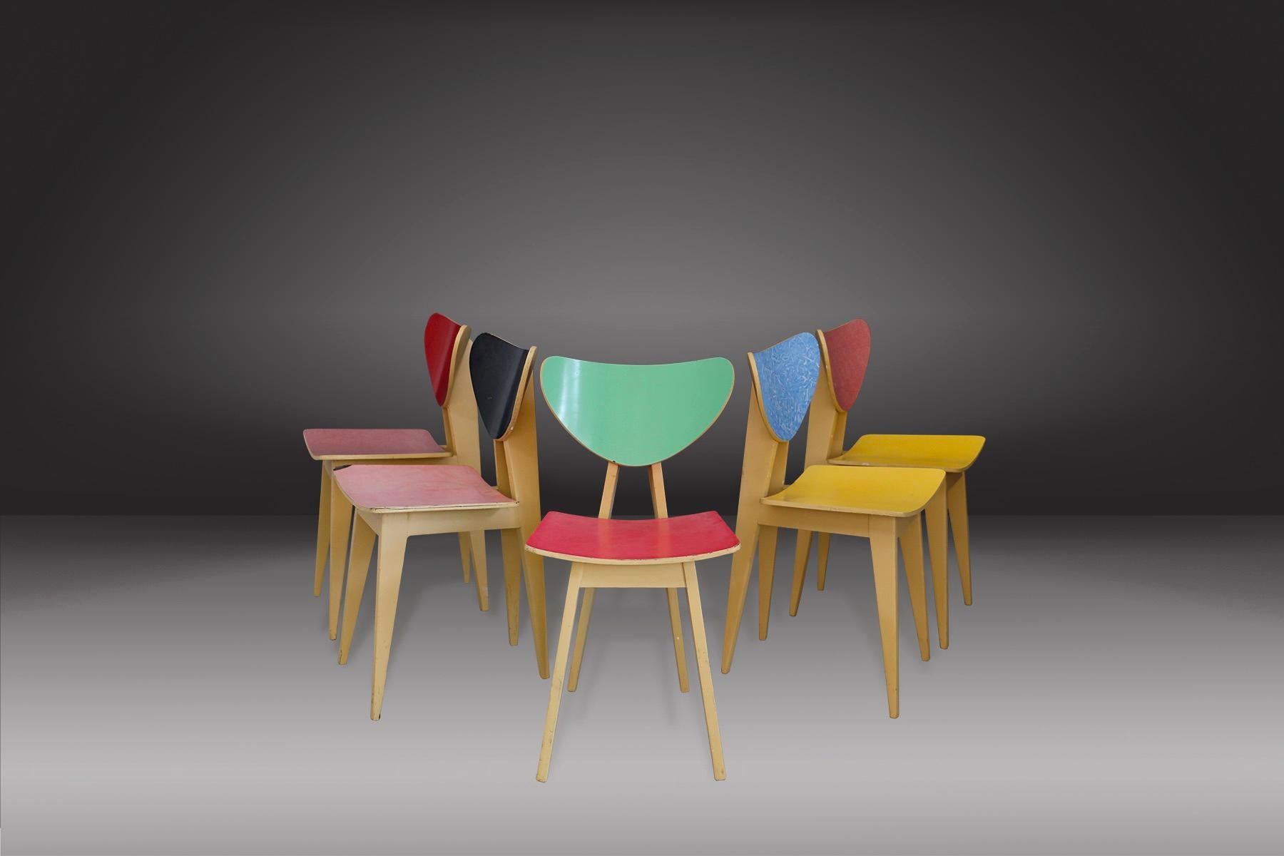 Italian Set of Chair Midcentury Attributed to Gianni Vigorelli in Wood and Formica, 1950