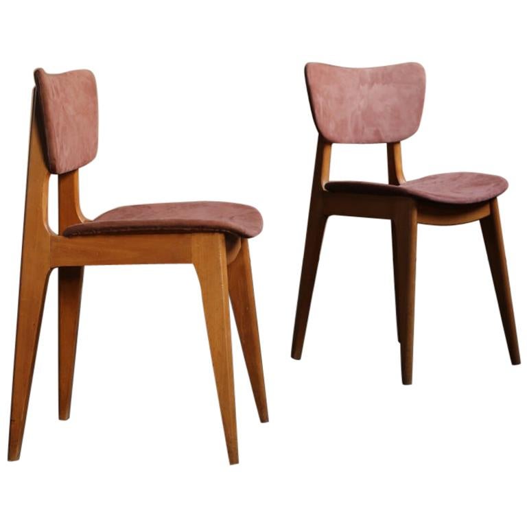 Set of Chairs 6517 by Roger Landault with Suede Fabric