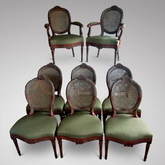 Set of Chairs and Armchairs Louis XVI Period Painted Wood Green Oaks french