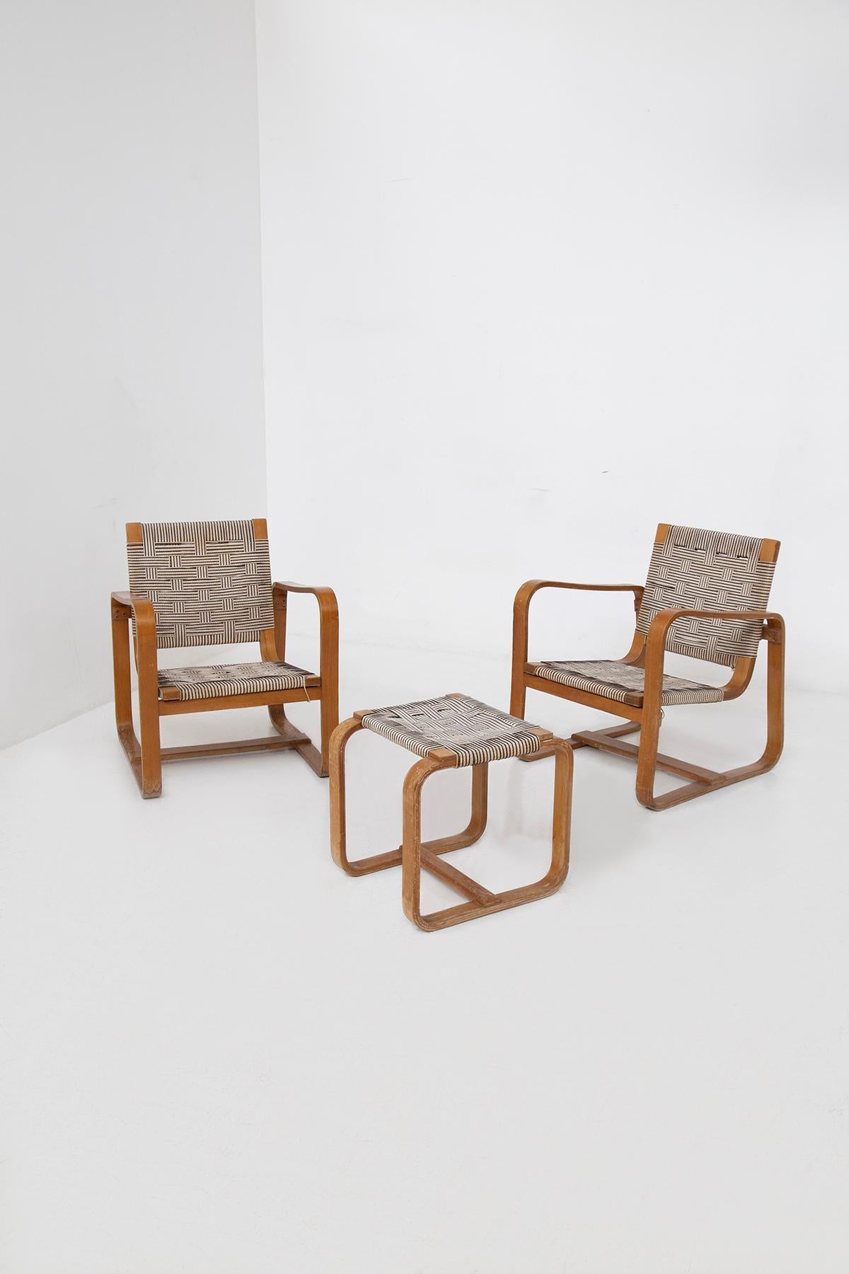 Italian Ensemble de chaises et ottomanes de Giuseppe Pagano en vente