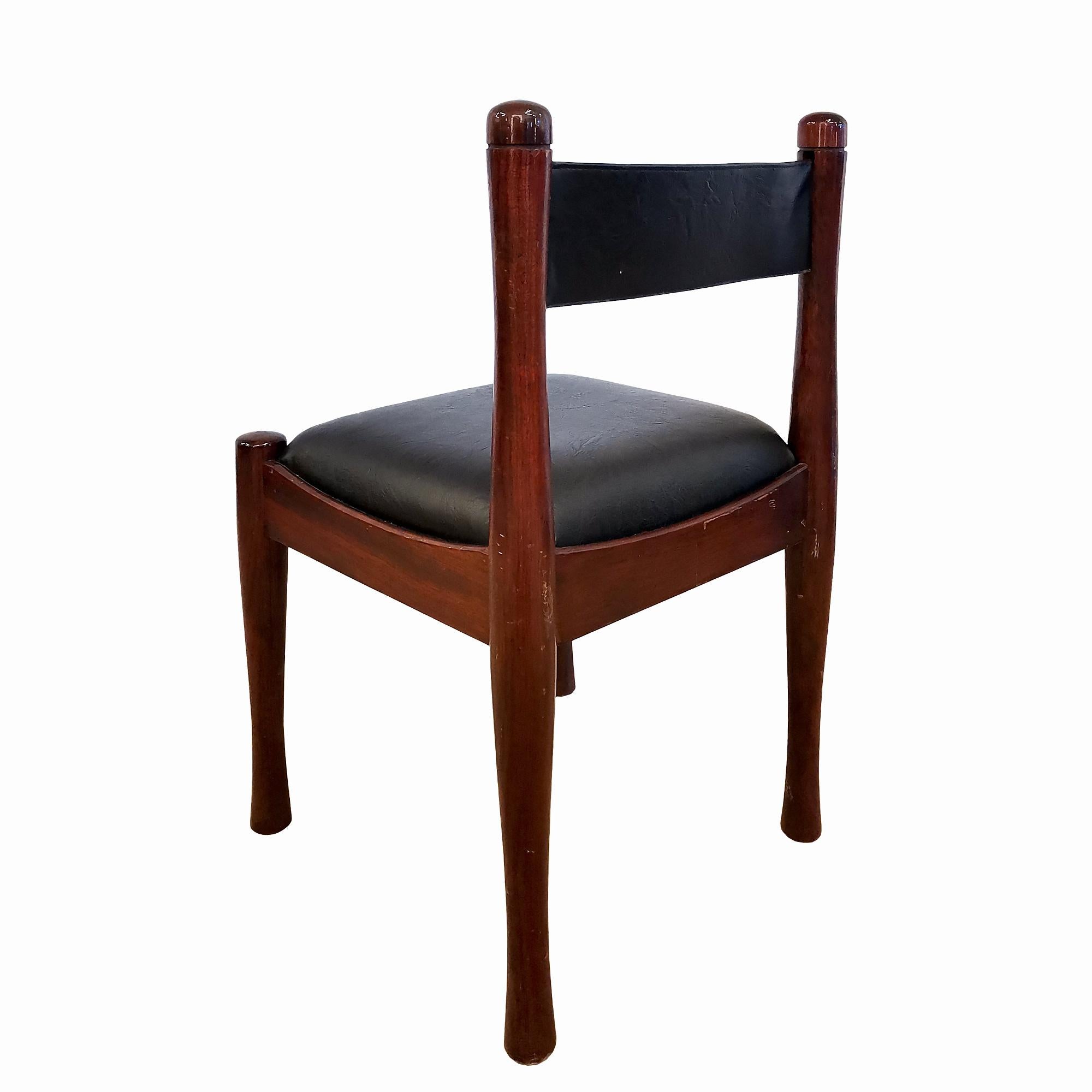 Faux Leather Set of Mid-Century Modern Chairs in Mahogany by Silvio Coppola - Italy, 1970 For Sale