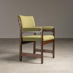 Set of Chairs in Solid Hardwood and Green Fabric, Brazilian Mid-Century Modern