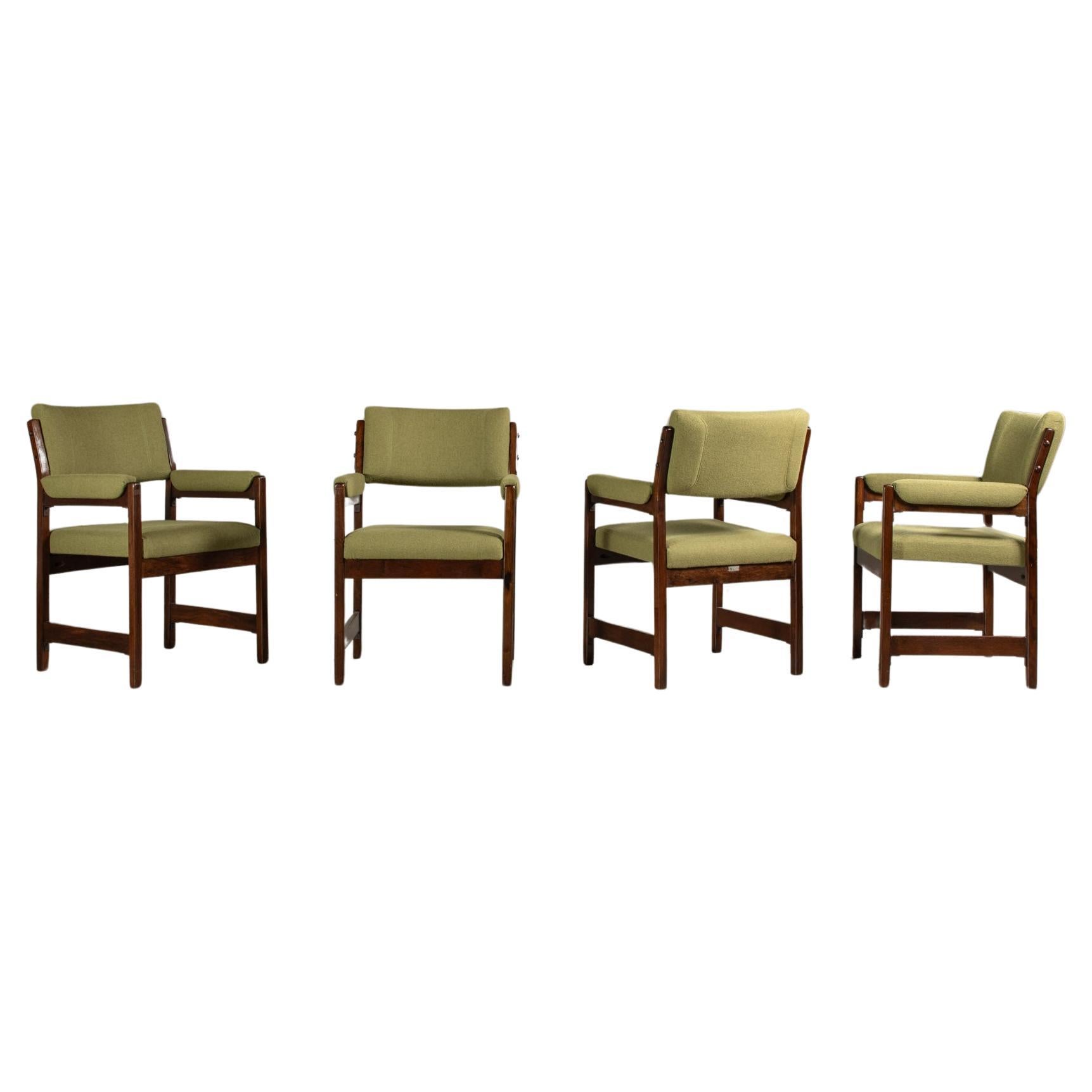 Set of Chairs in Solid Hardwood and Green Fabric, Brazilian Mid-Century Modern For Sale