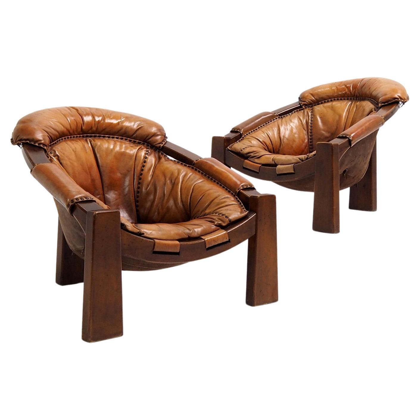 Set of Chairs with Beautiful Patinated Leather. Italy, 1970s For Sale