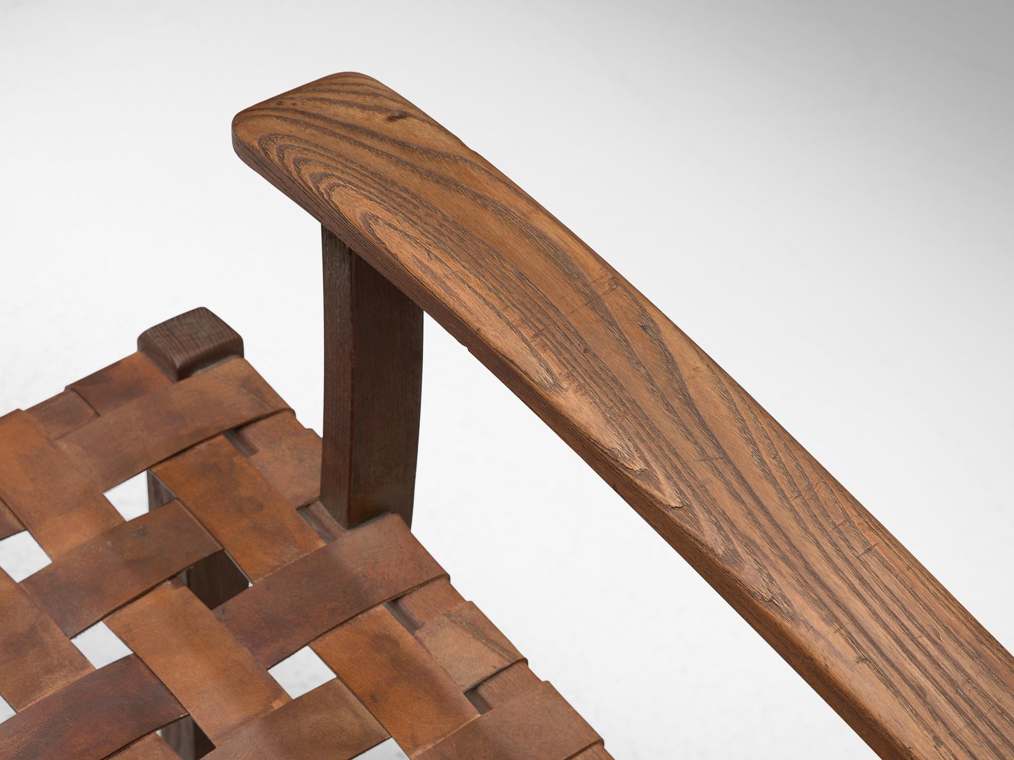 Mid-20th Century Set of Chairs with Cognac Leather Webbed Back and Seat