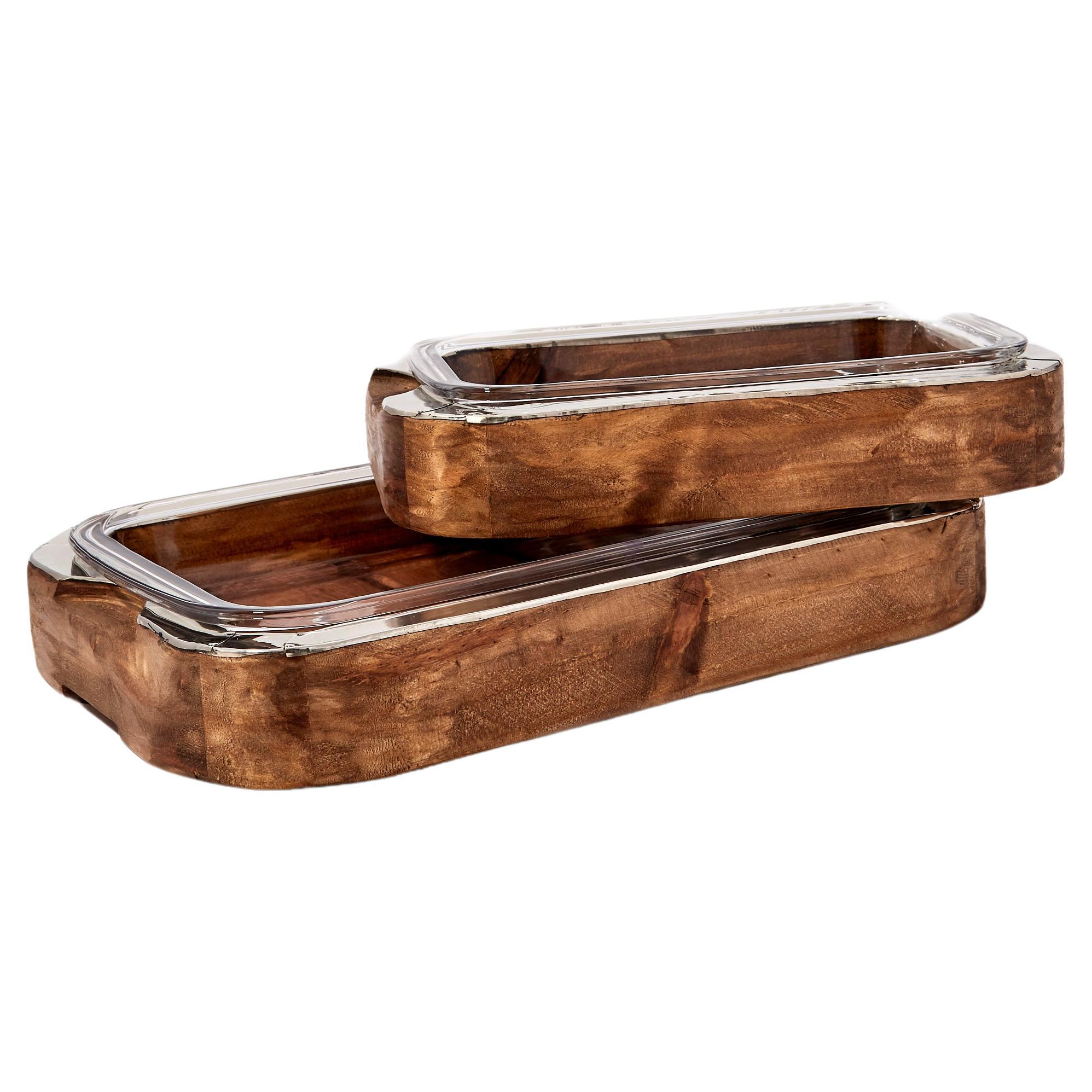 Argentine Set of Chalten Rectangular Oven Trays, Wood & Alpaca Silver Oven Trays For Sale