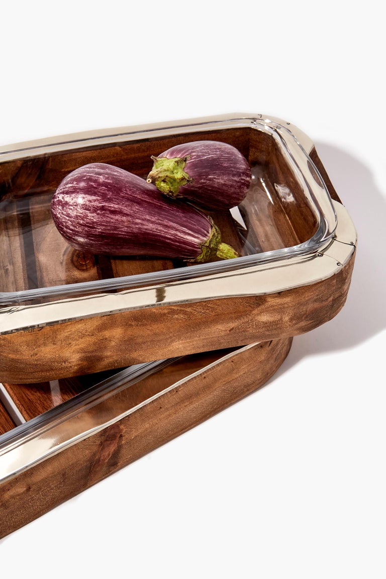 Set of Chalten Rectangular Oven Trays, Wood and Alpaca Silver Oven