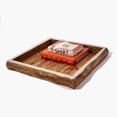 Ensemble de plateaux carrés Chalten en bois et argent alpaga de tailles petite et moyenne
