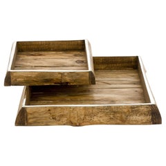 Ensemble de plateaux carrés Chalten en bois et argent alpaga de tailles petite et moyenne