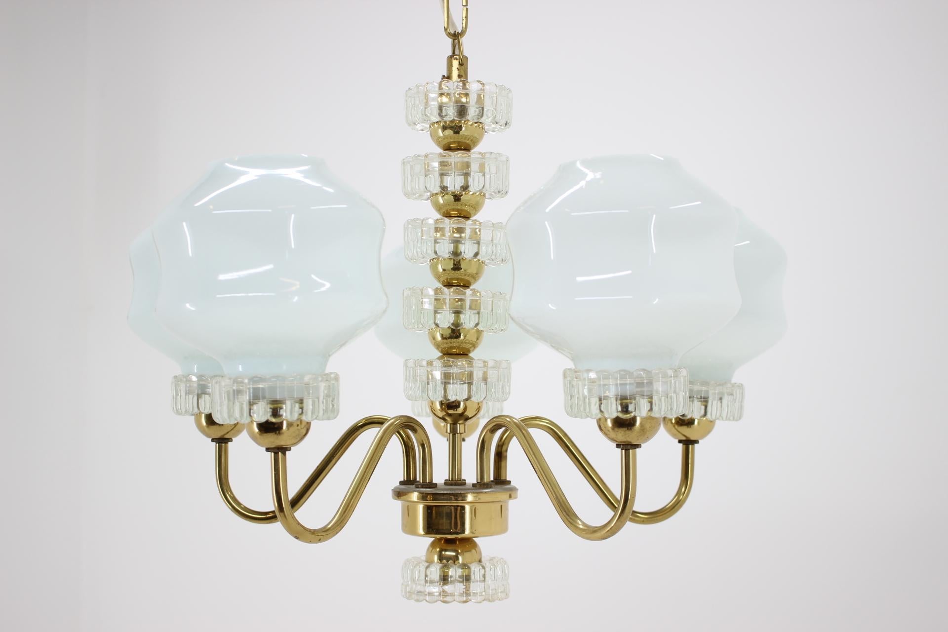 Czech Set of Chandelier and Wall Lamp, 1970s For Sale