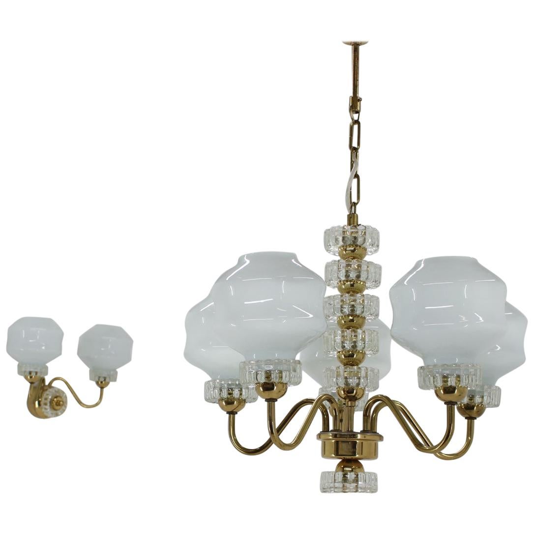 Set of Chandelier and Wall Lamp, 1970s For Sale