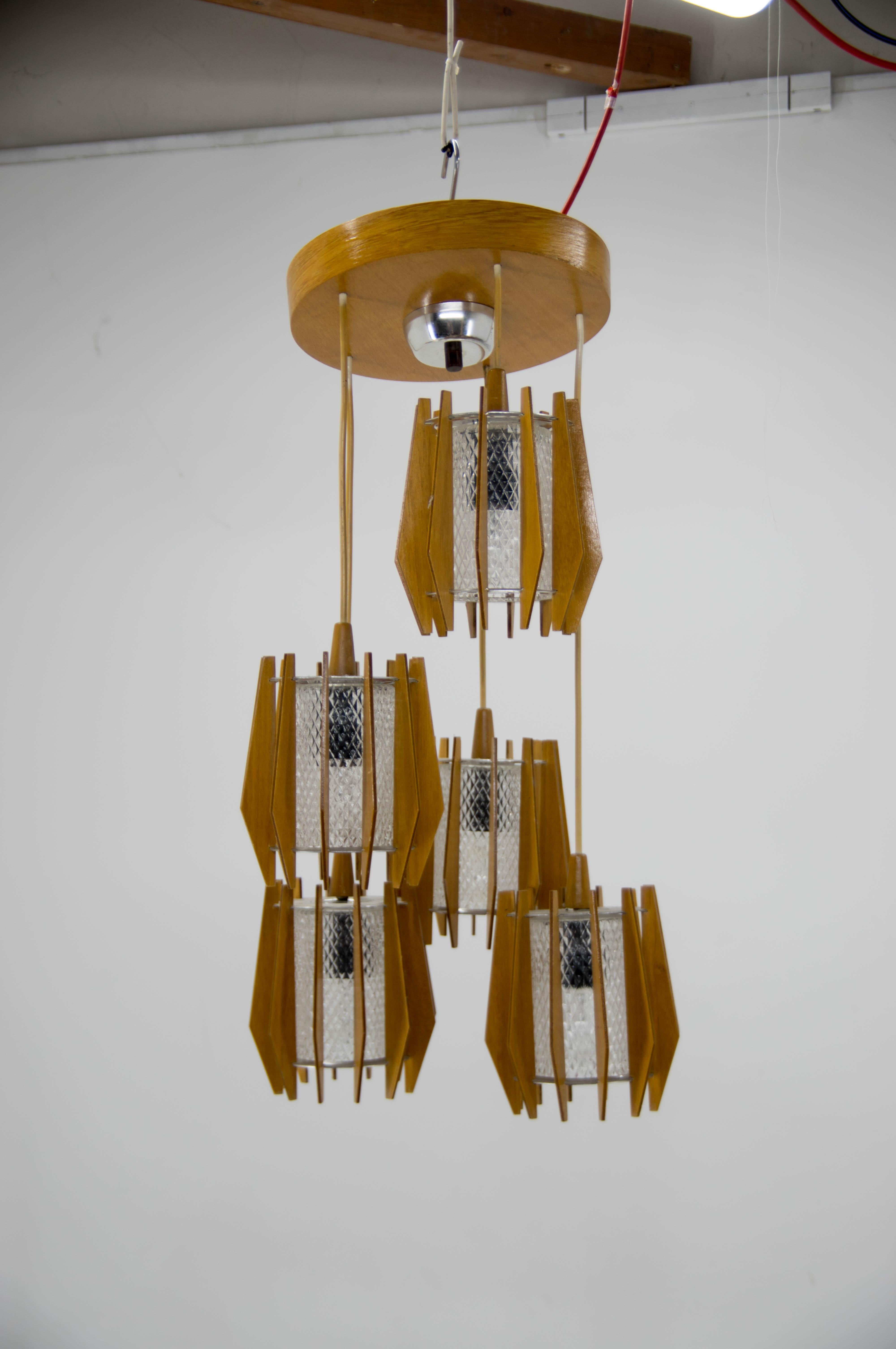 Set of Chandelier and Wall Lamp by Drevo Humpolec, 1970 For Sale 2