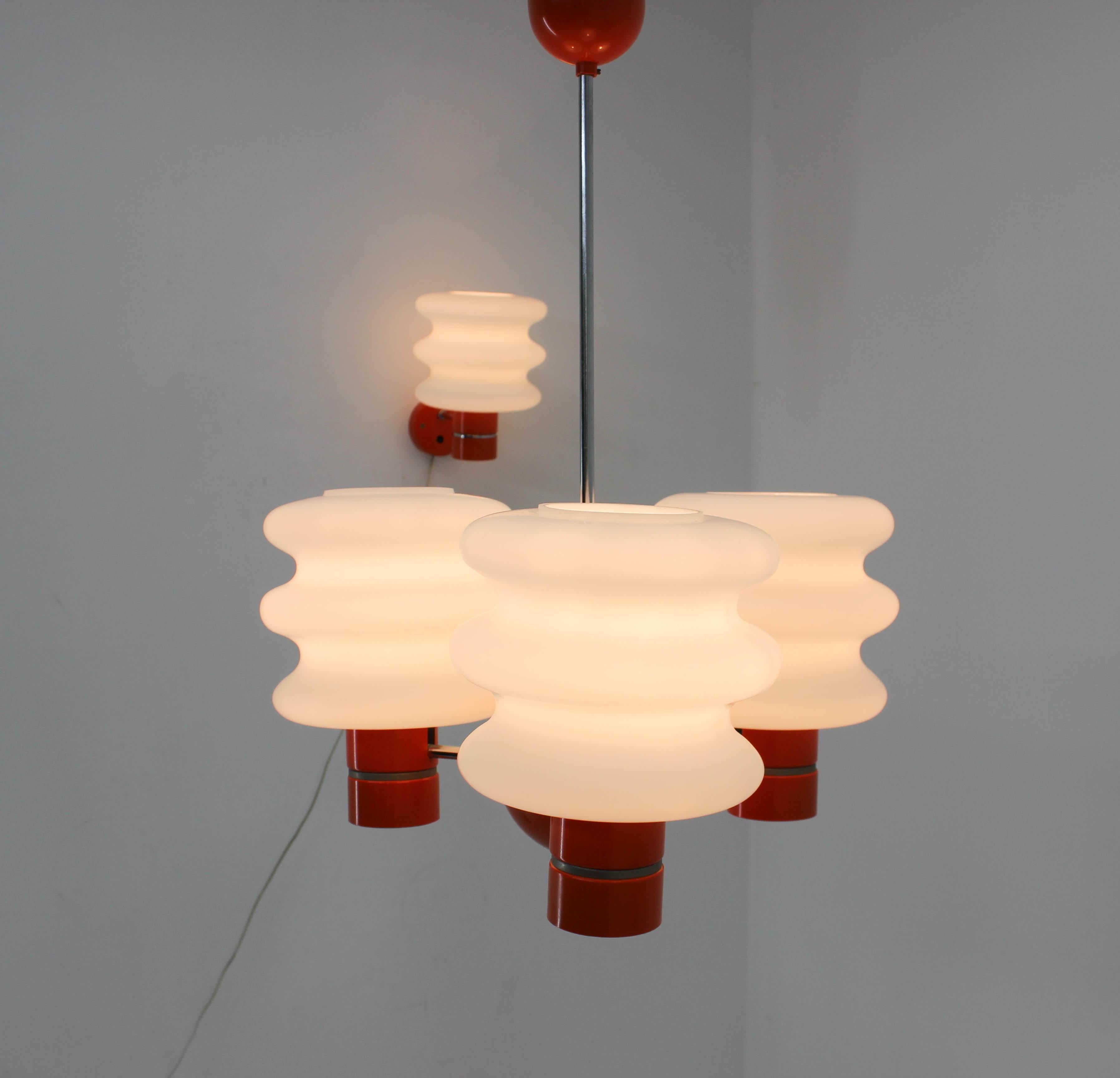 Set of Chandelier and Wall Lamp by Napako, 1970s 4