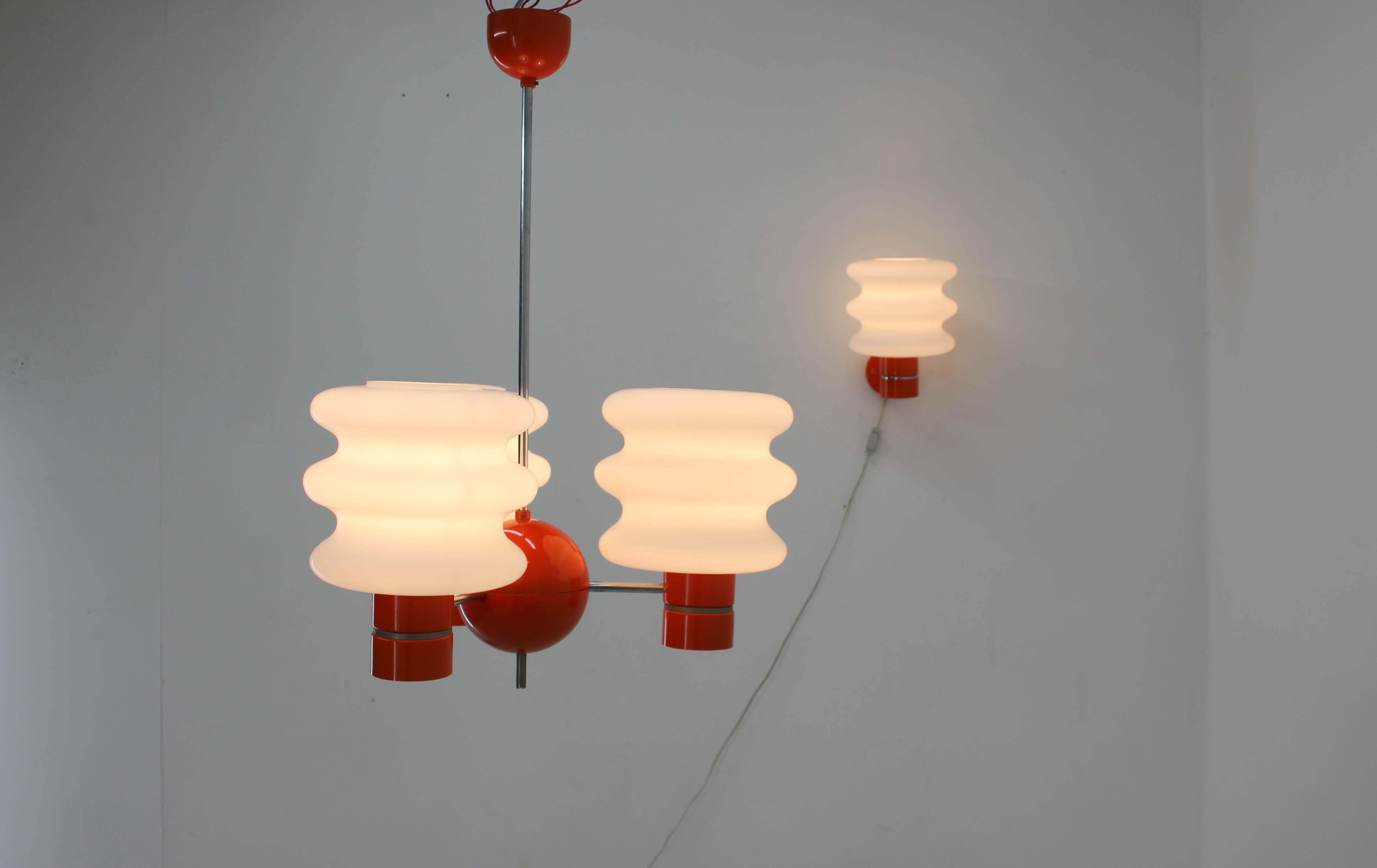 Czech Set of Chandelier and Wall Lamp by Napako, 1970s