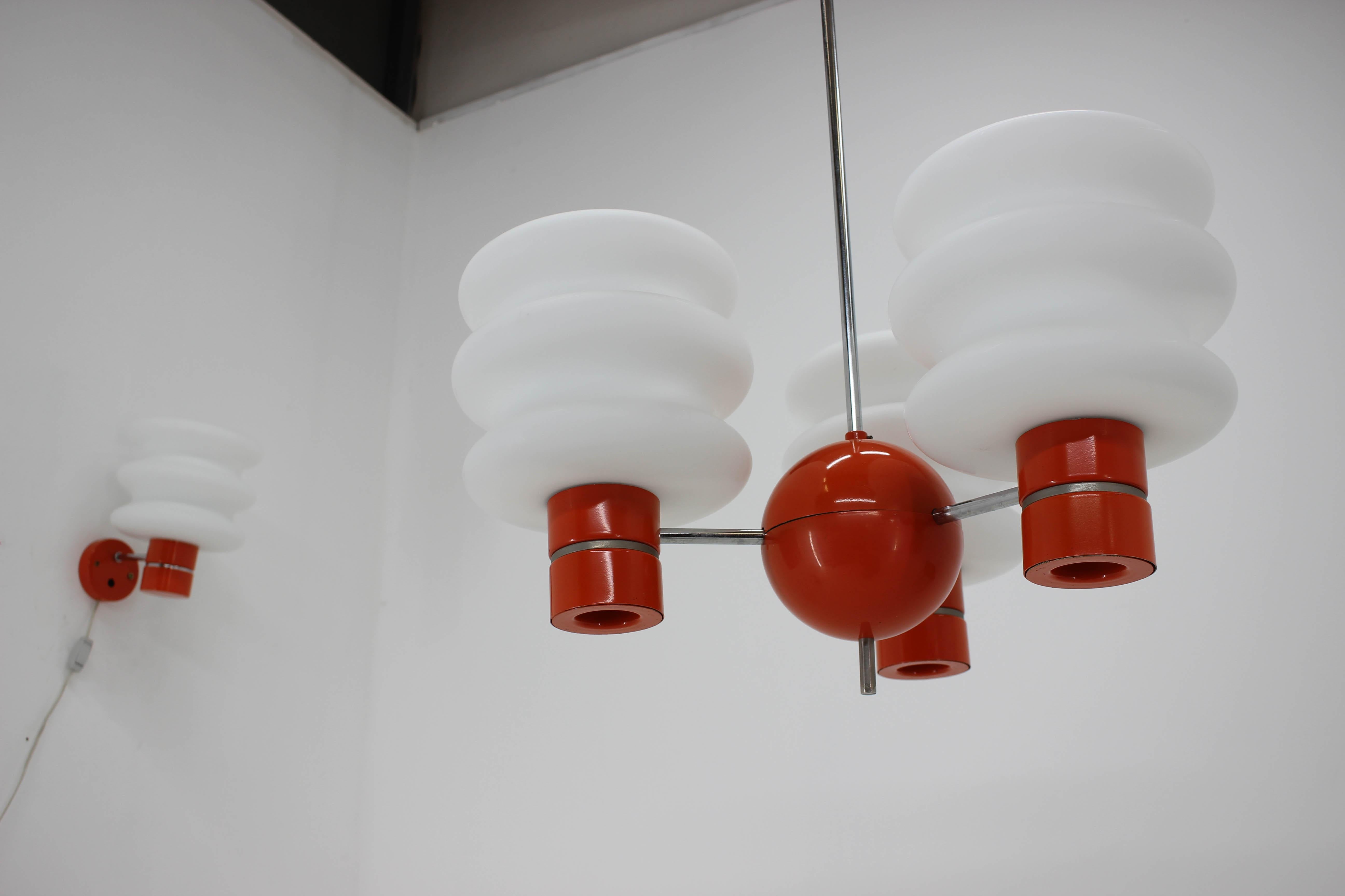 Set of Chandelier and Wall Lamp by Napako, 1970s 2