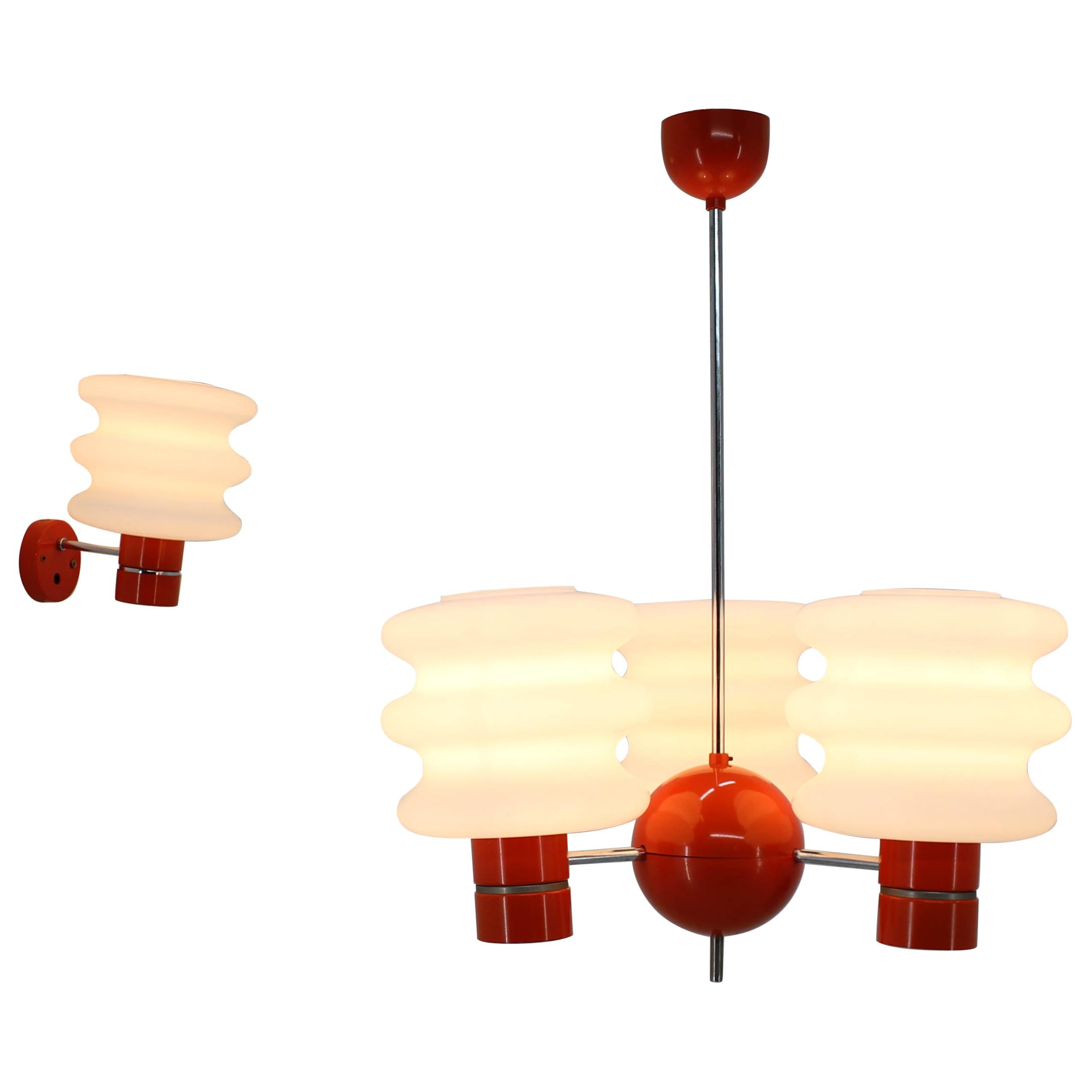 Set of Chandelier and Wall Lamp by Napako, 1970s