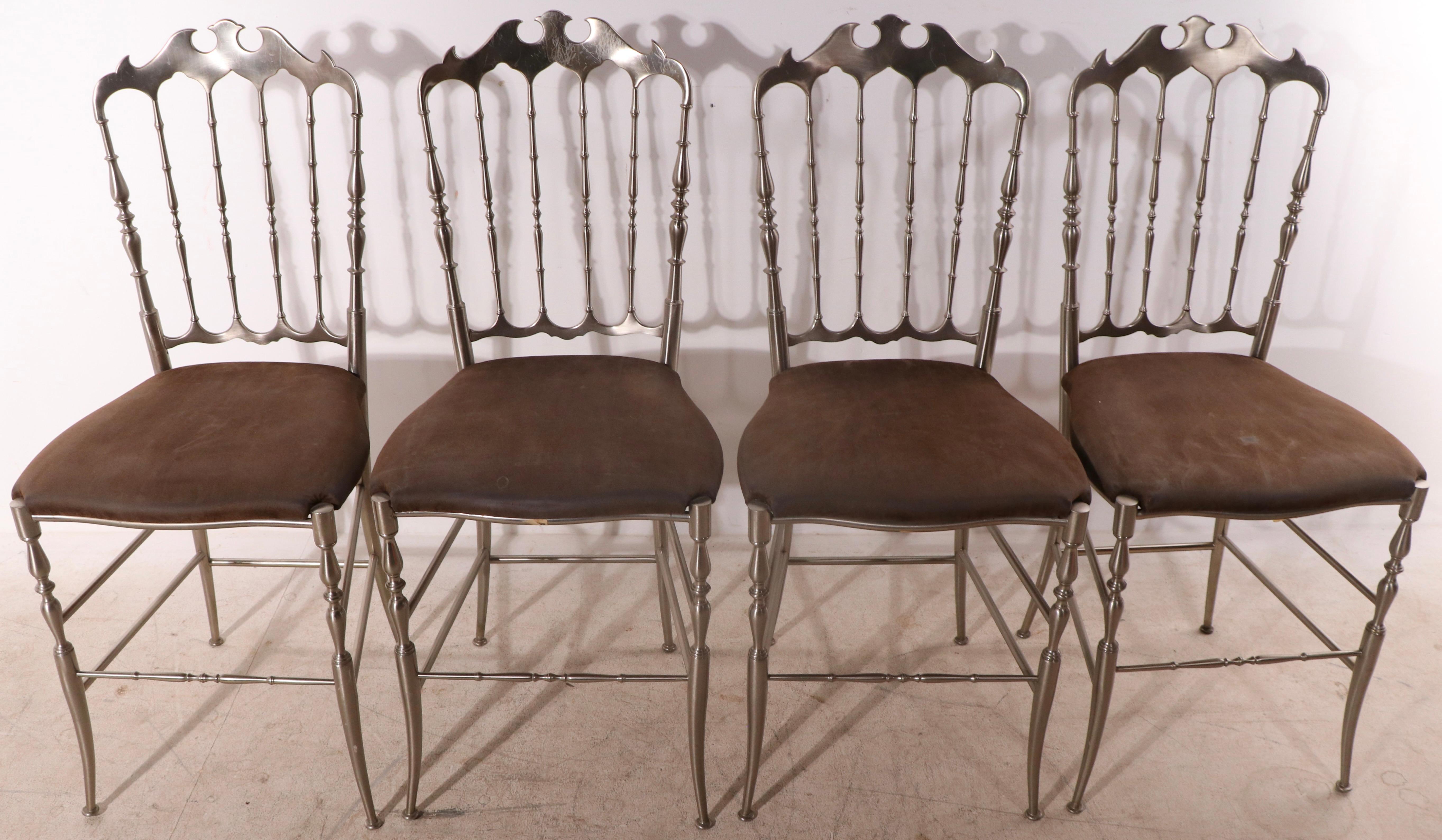 Hollywood Regency Set of Charivari Chairs in Steel Finish from Made in Italy retailed by WJ Sloane For Sale