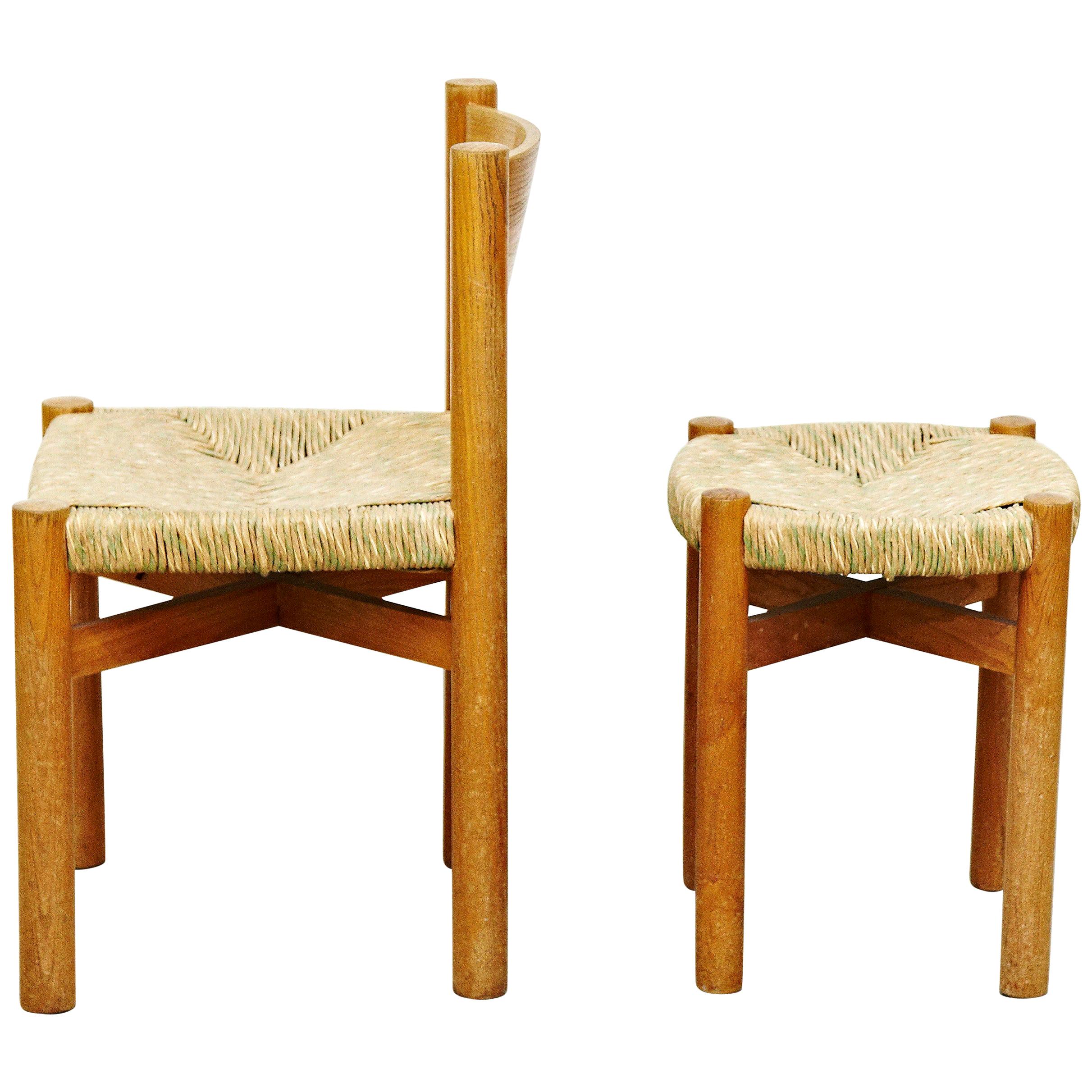 Set of Charlotte Perriand Chair and Stool for Meribel, circa 1950
